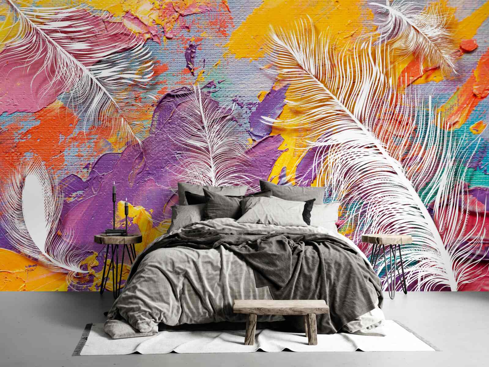 Фотошпалери інтенсивні відтінки та біле пір'я