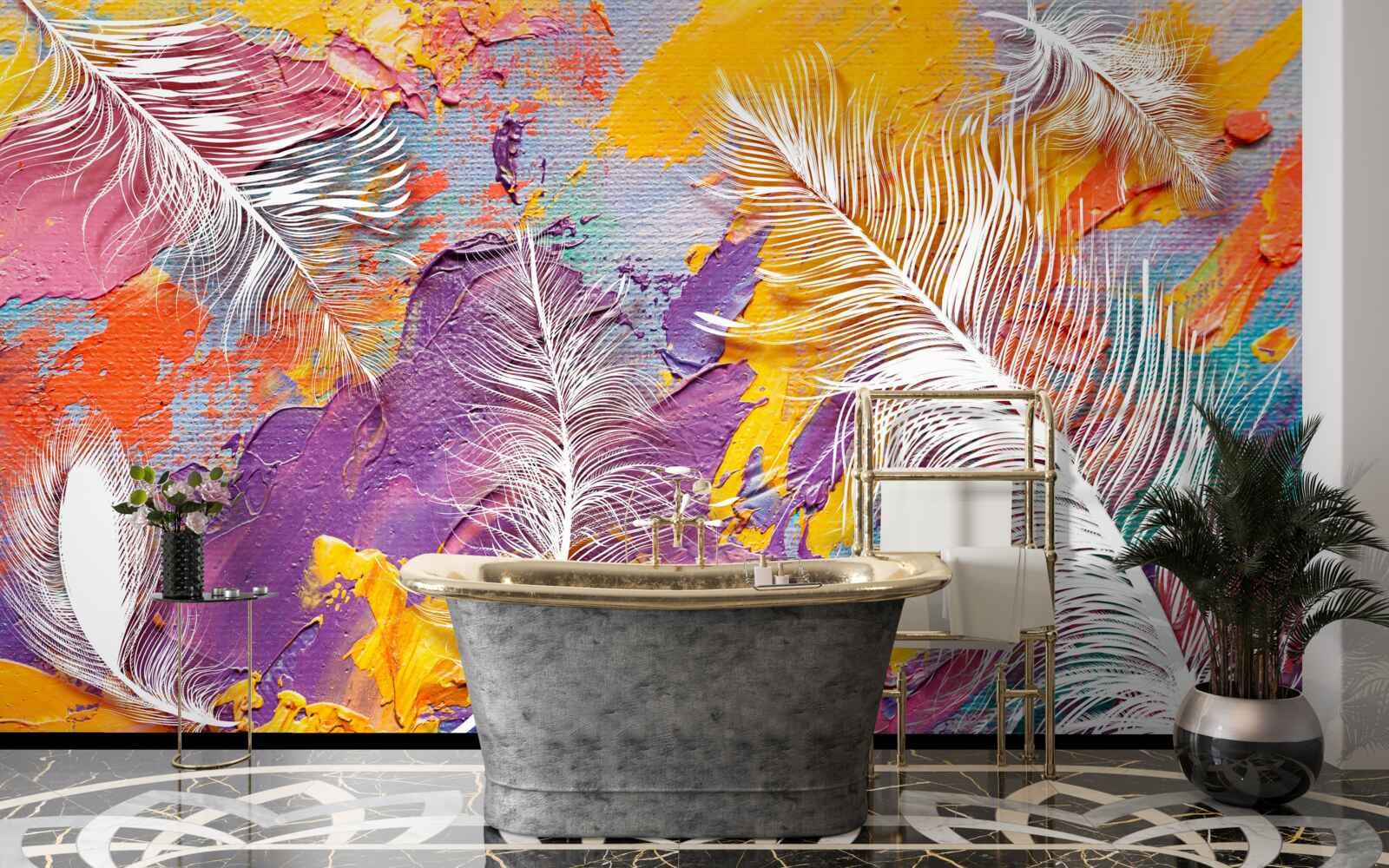 Фотошпалери інтенсивні відтінки та біле пір'я