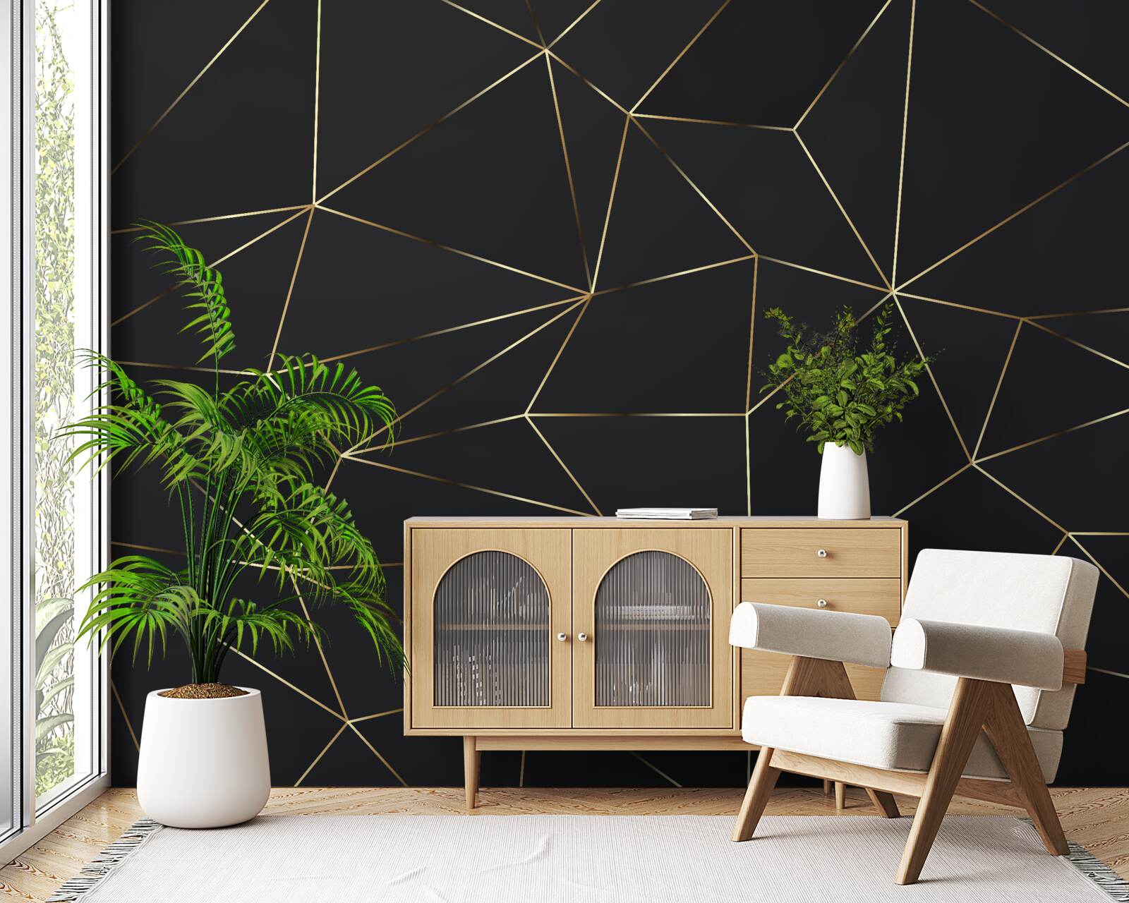 Фотошпалери геометричні фігури з золотистими краями