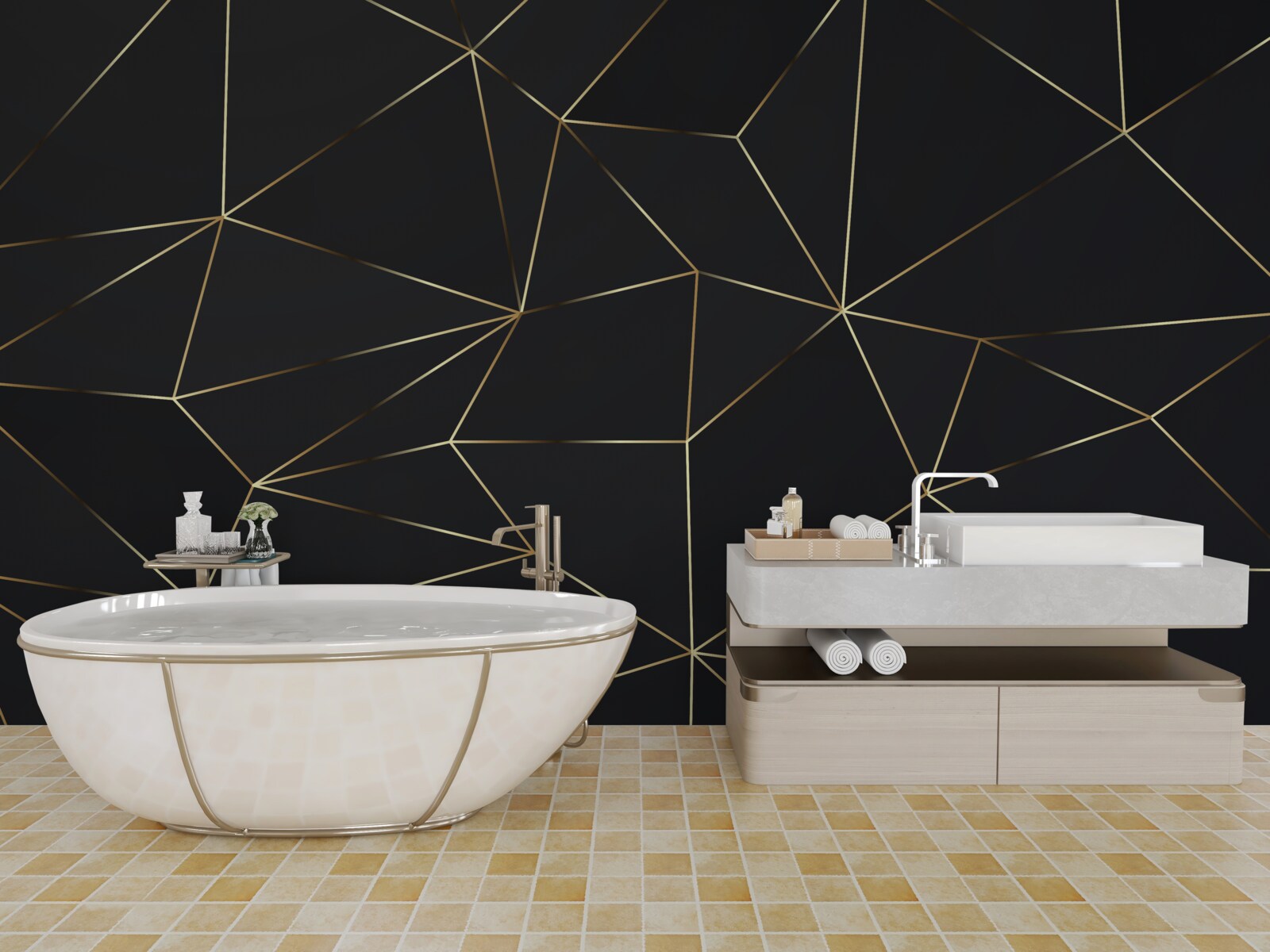 Фотошпалери геометричні фігури з золотистими краями