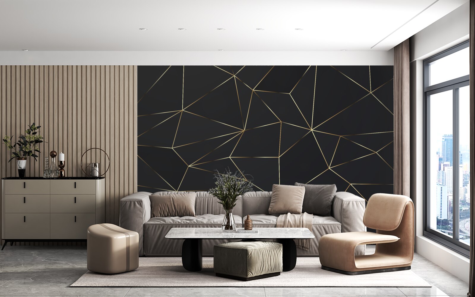 Фотошпалери геометричні фігури з золотистими краями