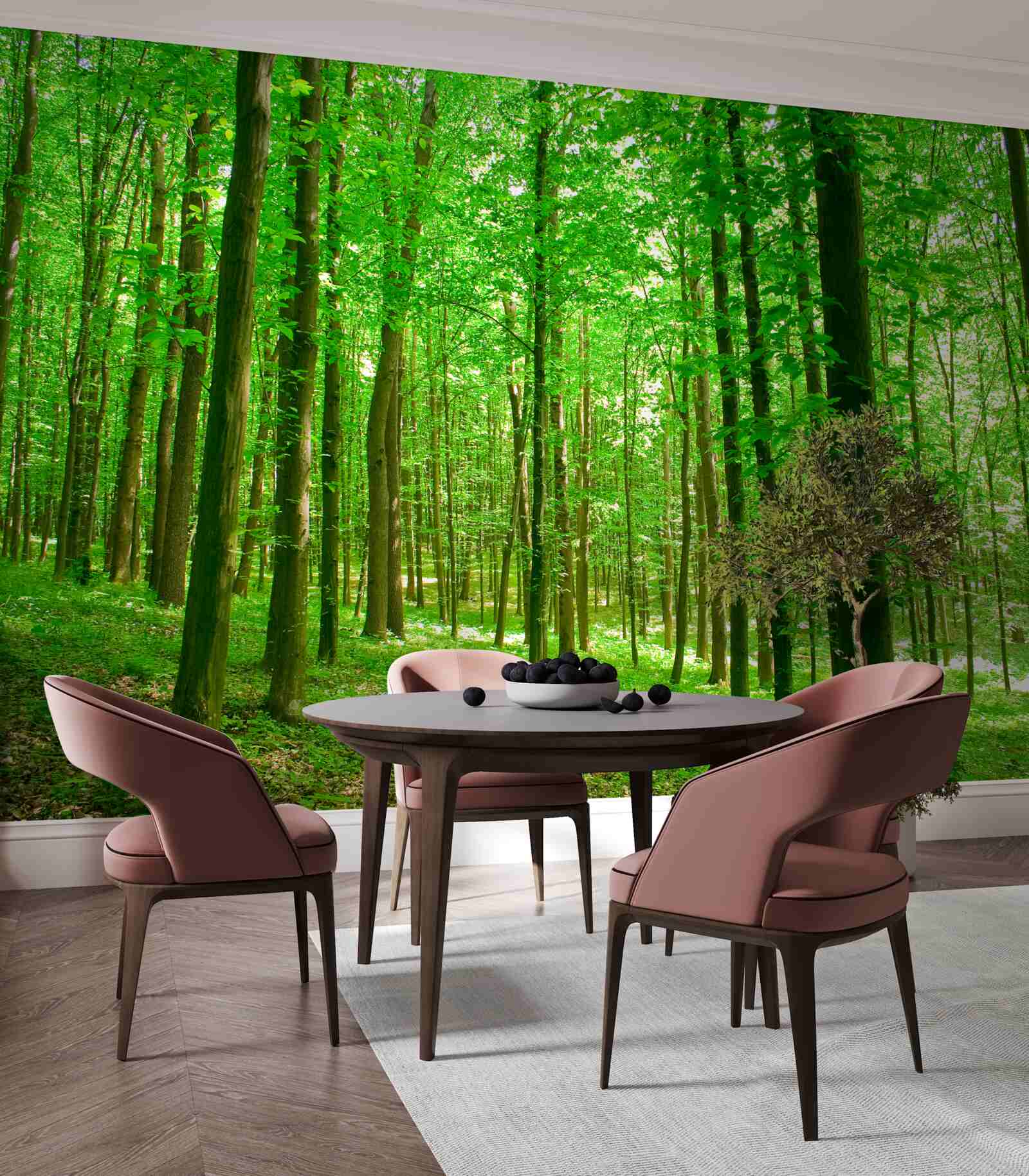 Фотошпалери негустий літній ліс з листяними деревами