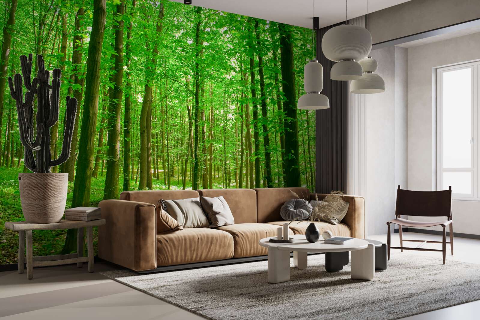 Фотошпалери негустий літній ліс з листяними деревами