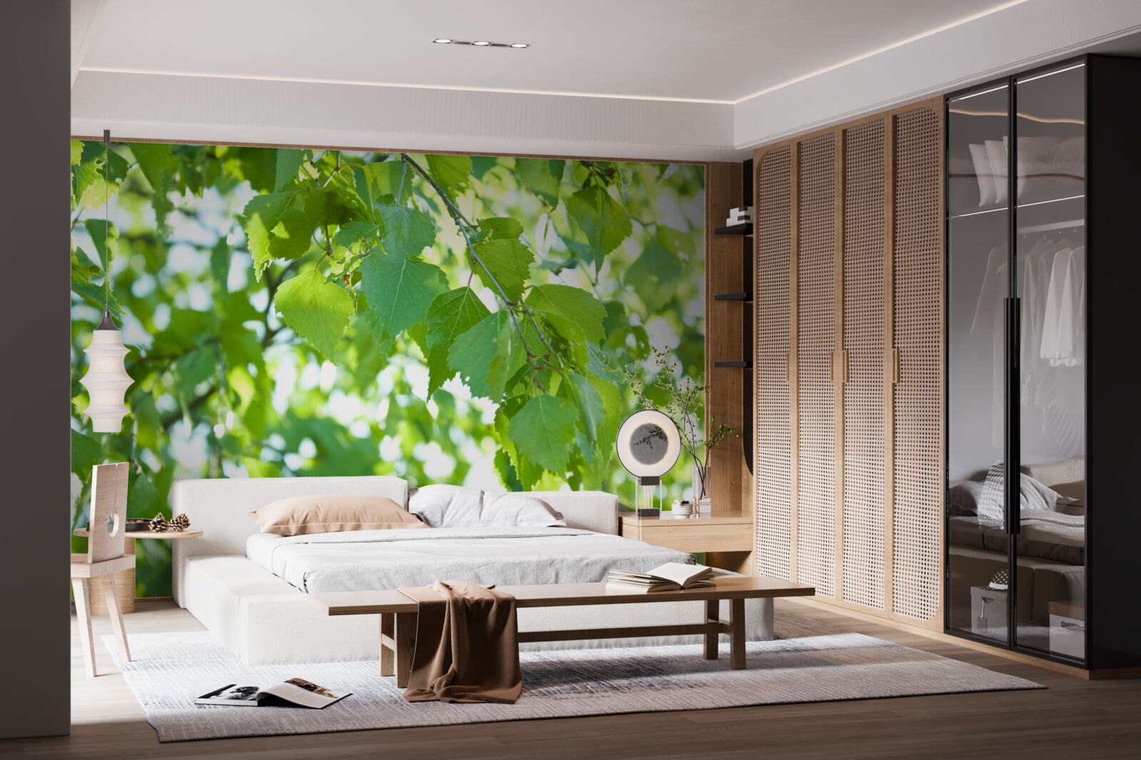 Фотошпалери березове листя на тлі блакитного неба