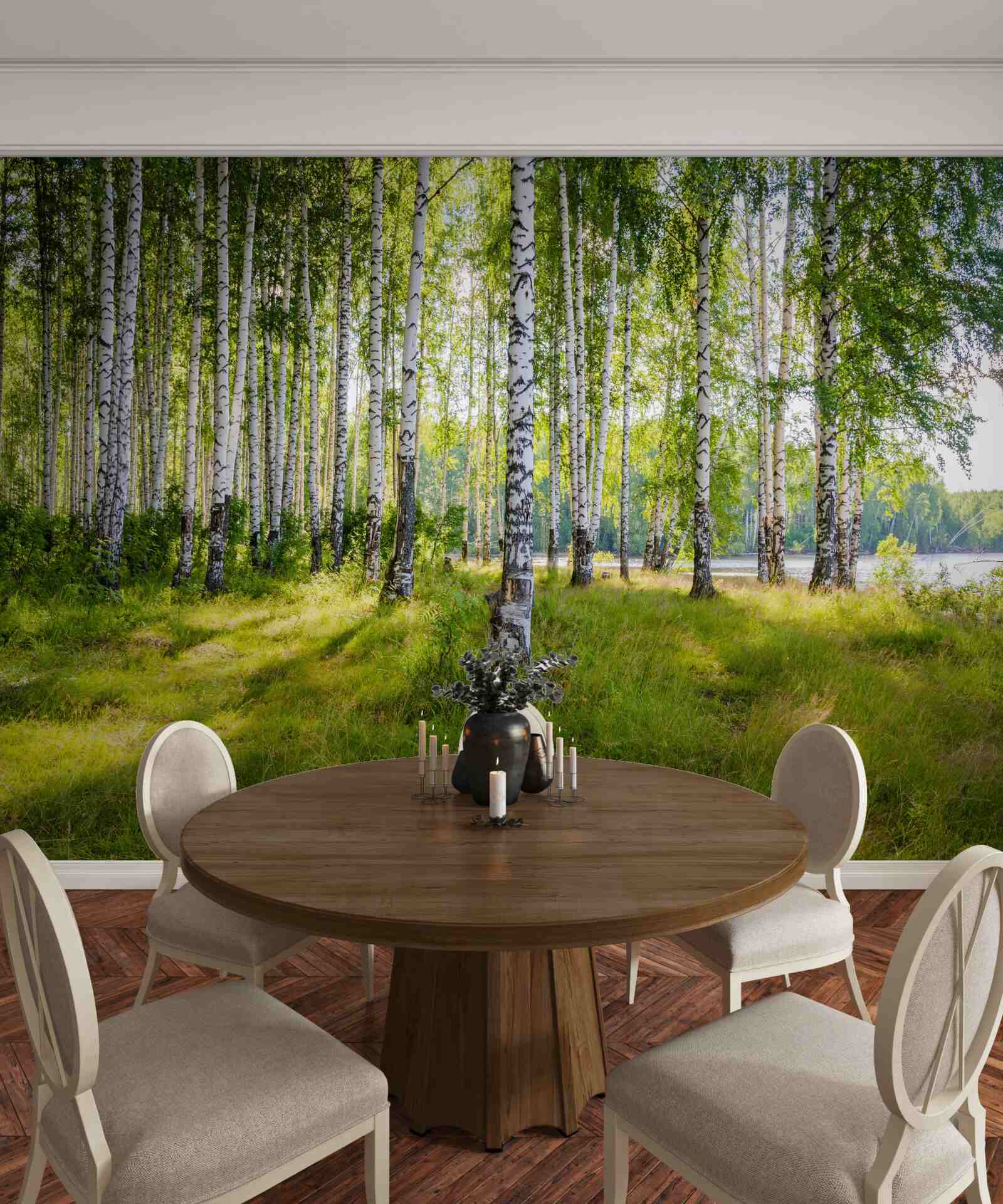 Фотошпалери Світанок у зеленому березовому скрабі