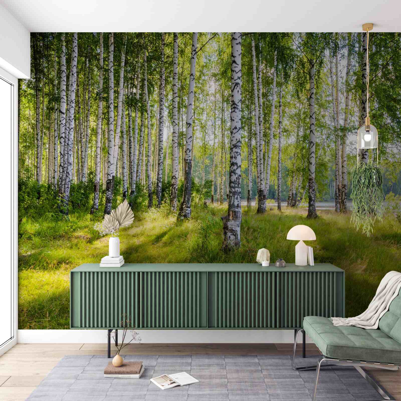 Фотошпалери Світанок у зеленому березовому скрабі