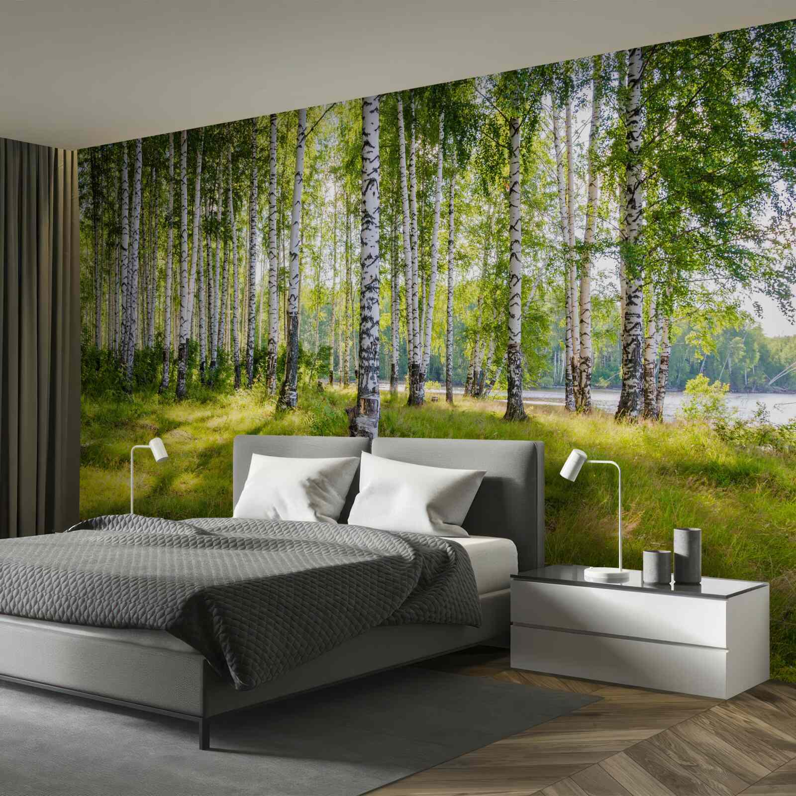 Фотошпалери Світанок у зеленому березовому скрабі