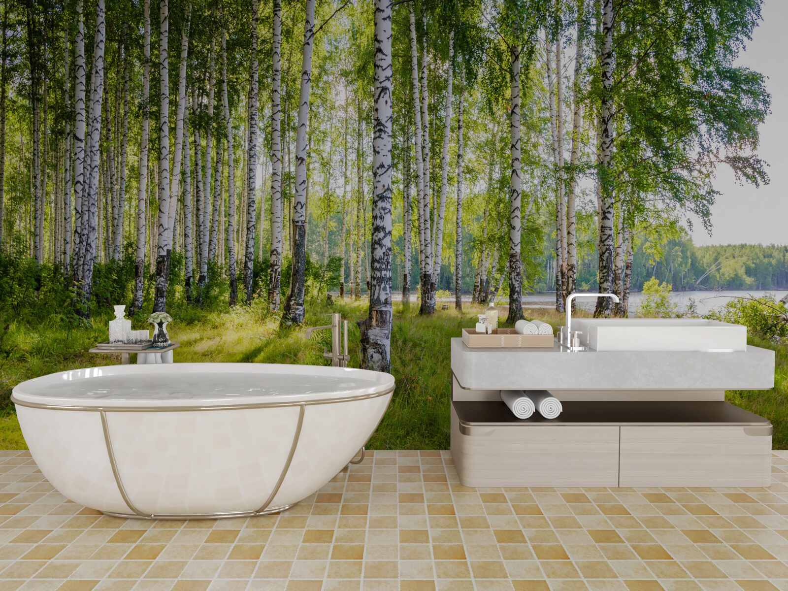 Фотошпалери Світанок у зеленому березовому скрабі