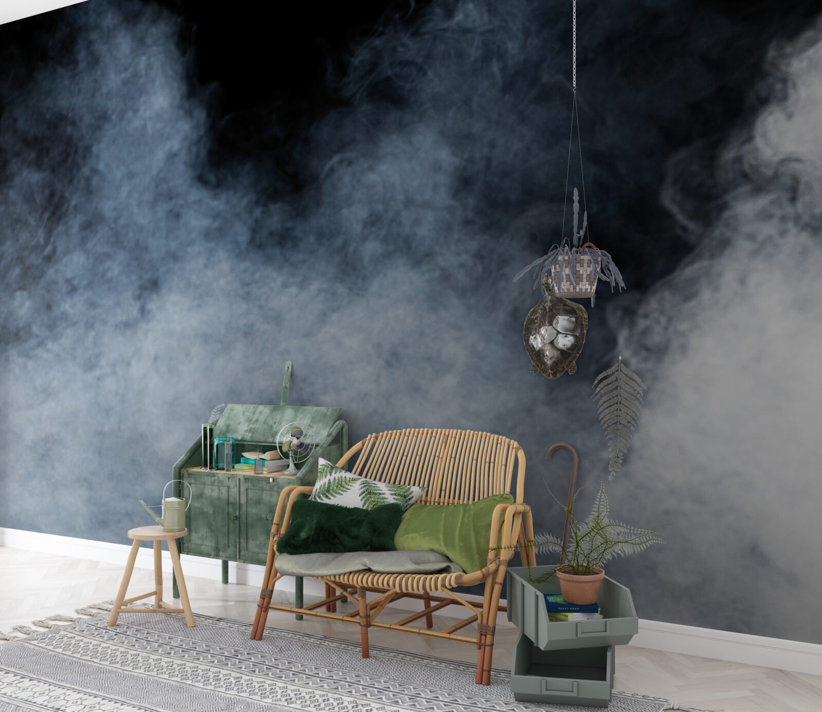 Фотошпалери густий туман огорнув нічний ліс