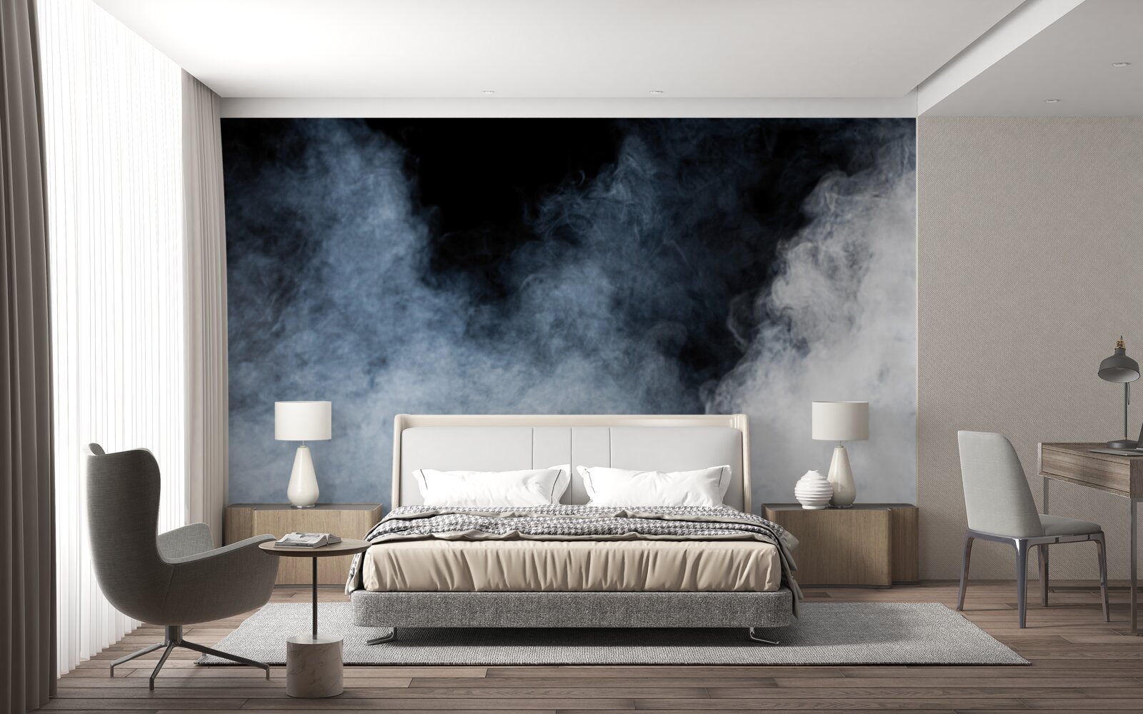 Фотошпалери густий туман огорнув нічний ліс