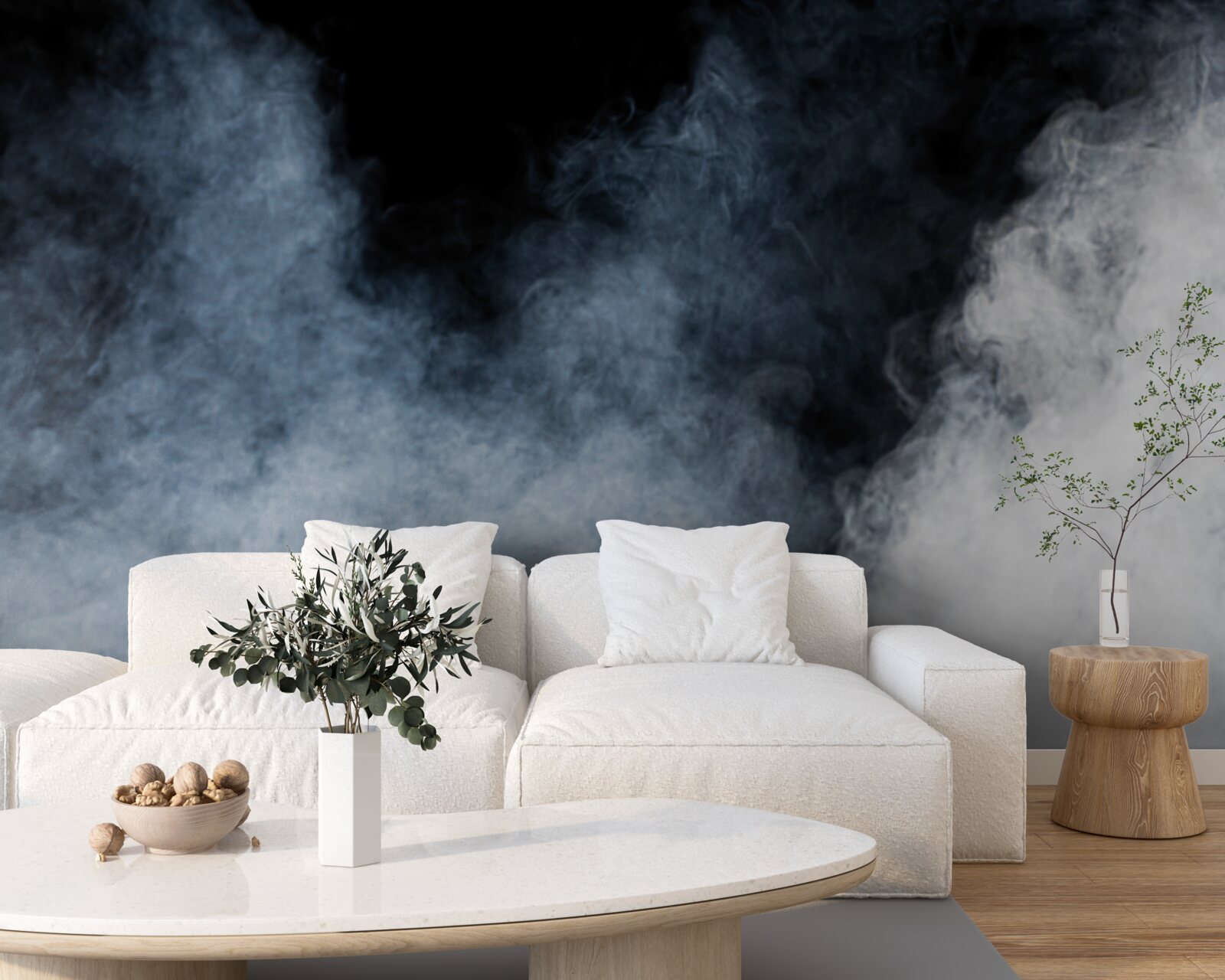 Фотошпалери густий туман огорнув нічний ліс