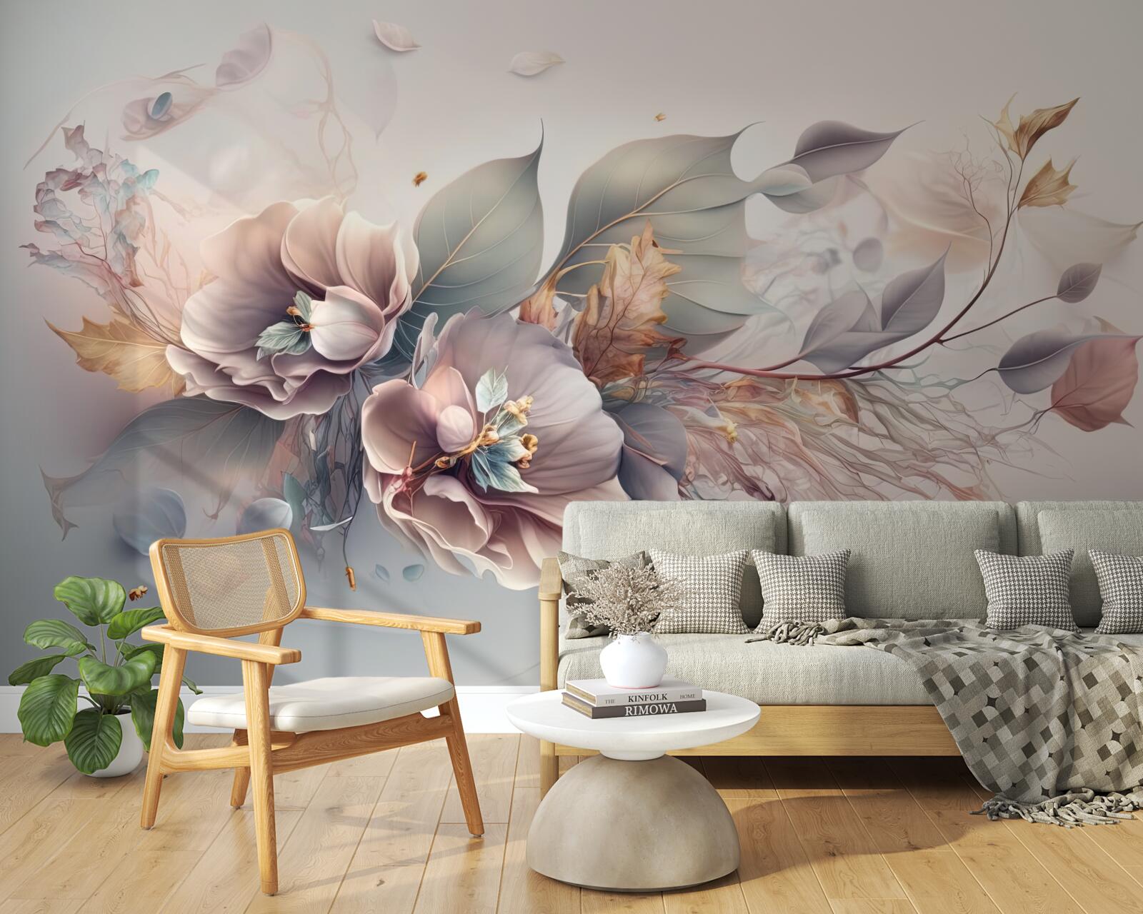 Фотошпалери барвиста квіткова гілка на світлому тлі