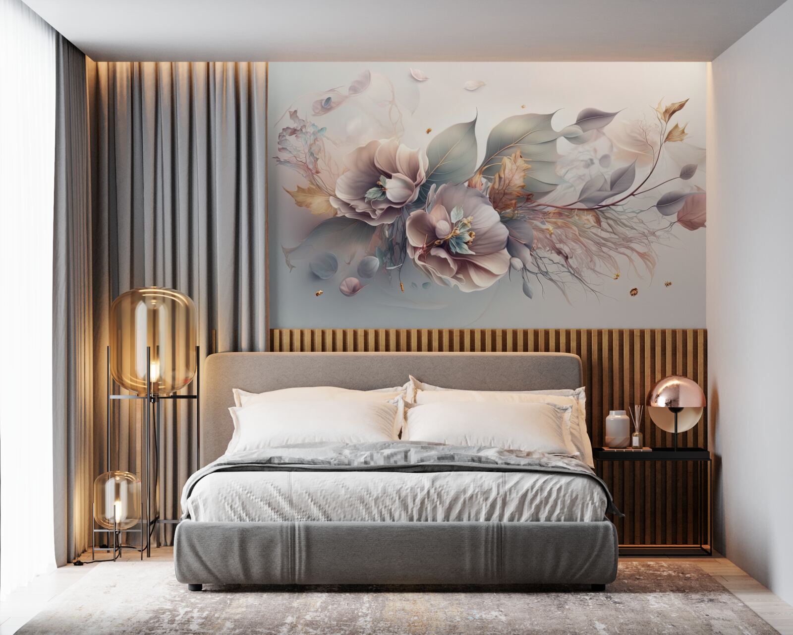 Фотошпалери барвиста квіткова гілка на світлому тлі