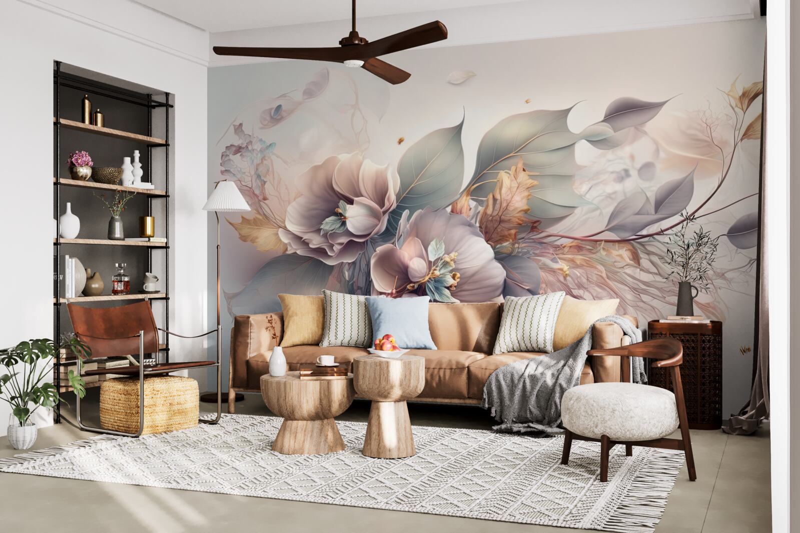 Фотошпалери барвиста квіткова гілка на світлому тлі