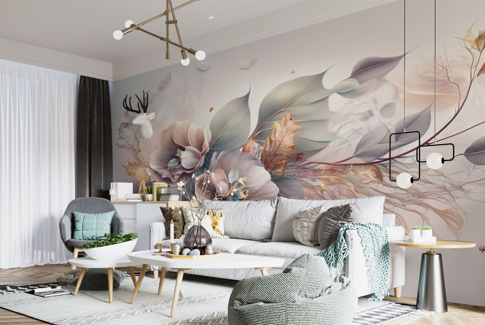 Фотошпалери барвиста квіткова гілка на світлому тлі