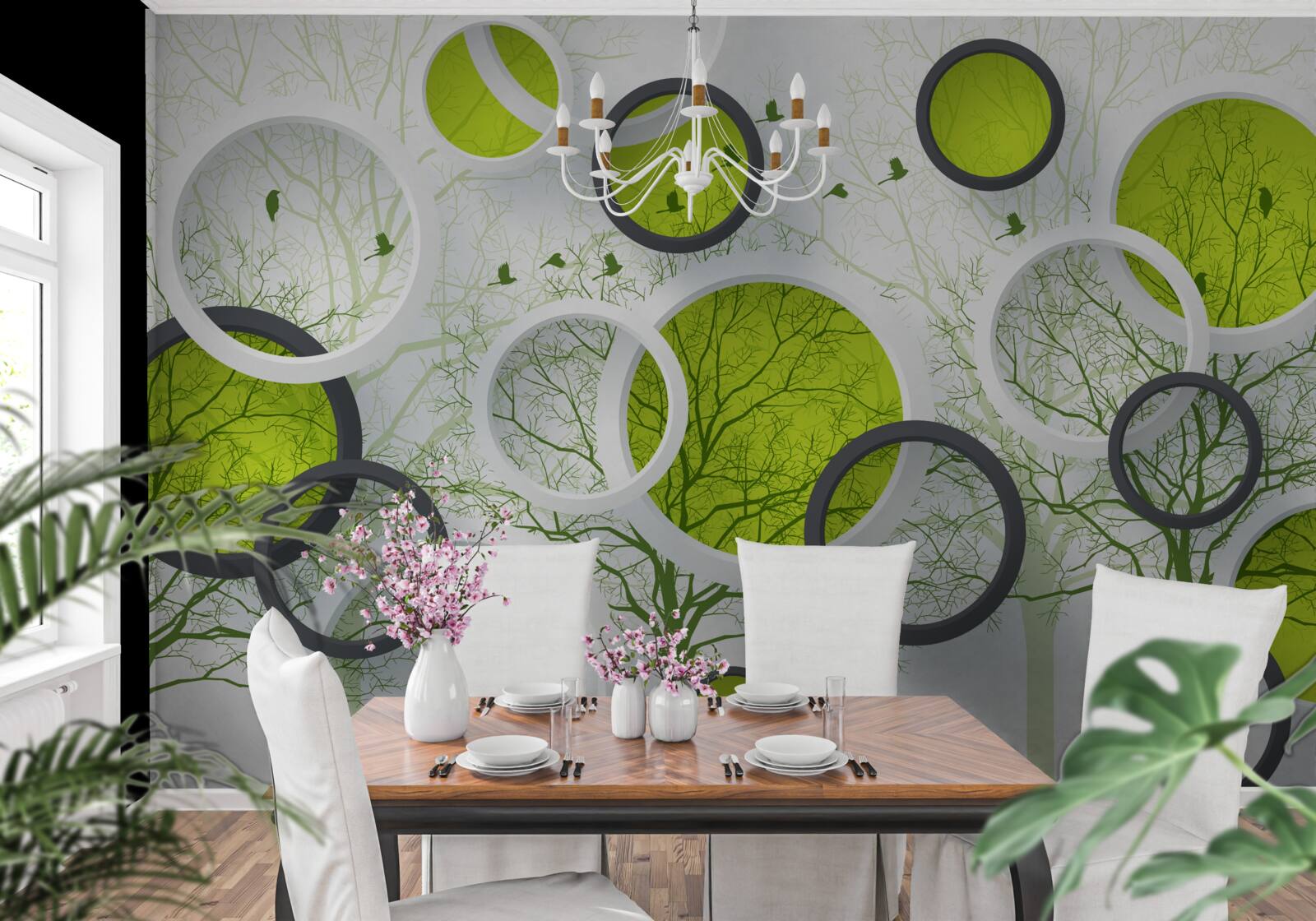 Фотошпалери абстрактні кола, заповнені деревами