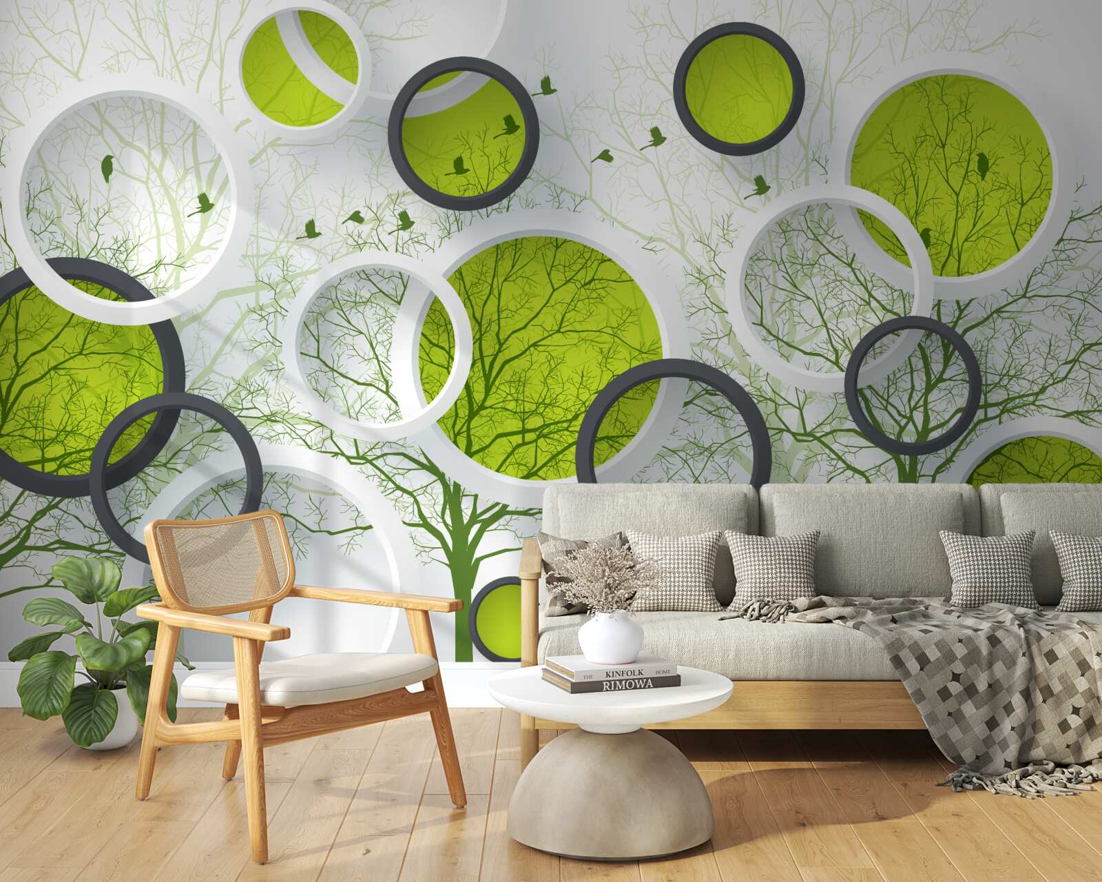 Фотошпалери абстрактні кола, заповнені деревами