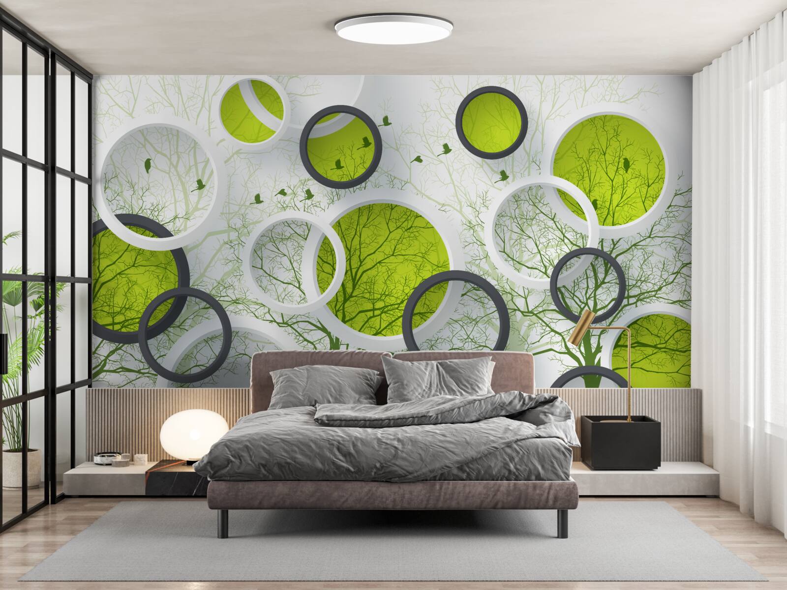 Фотошпалери абстрактні кола, заповнені деревами