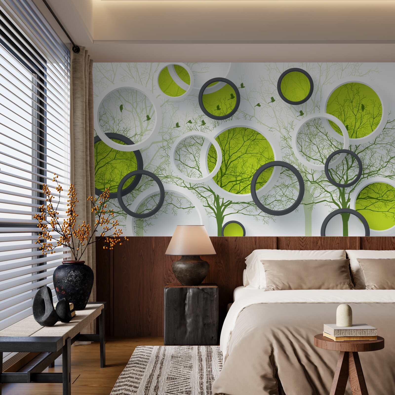 Фотошпалери абстрактні кола, заповнені деревами