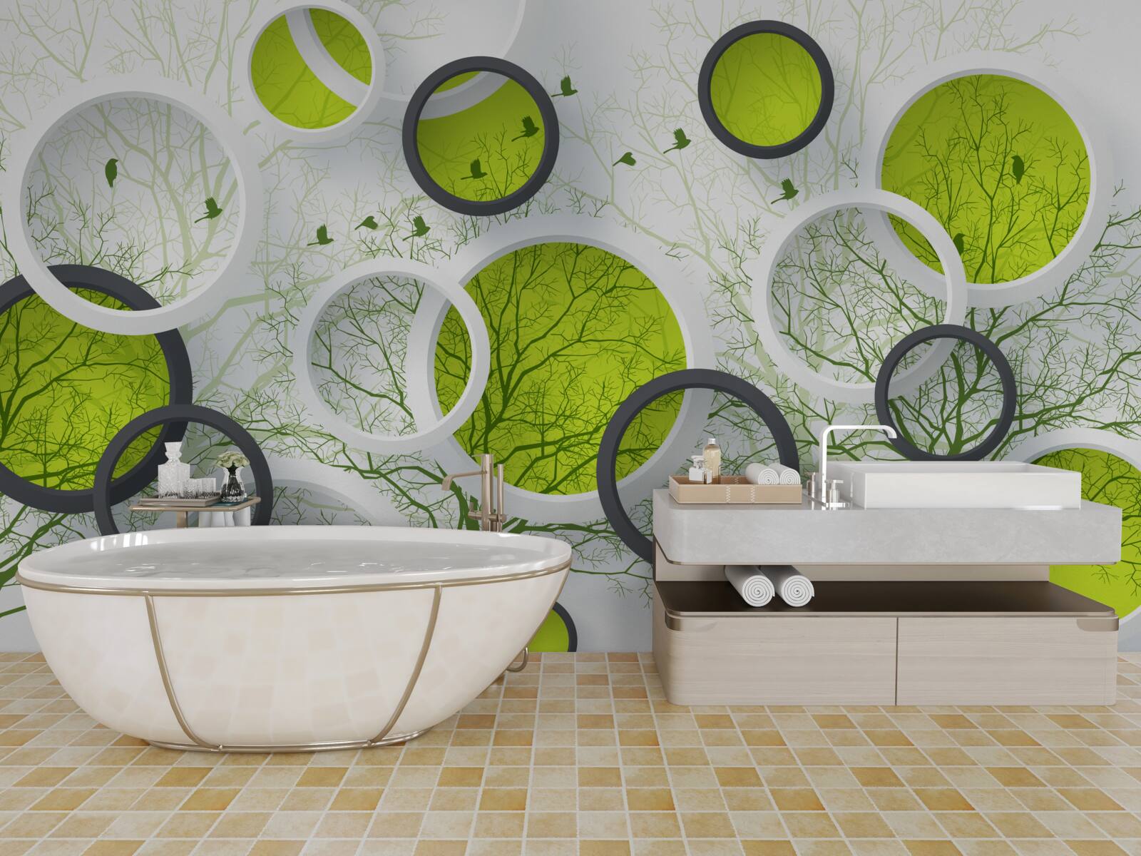 Фотошпалери абстрактні кола, заповнені деревами