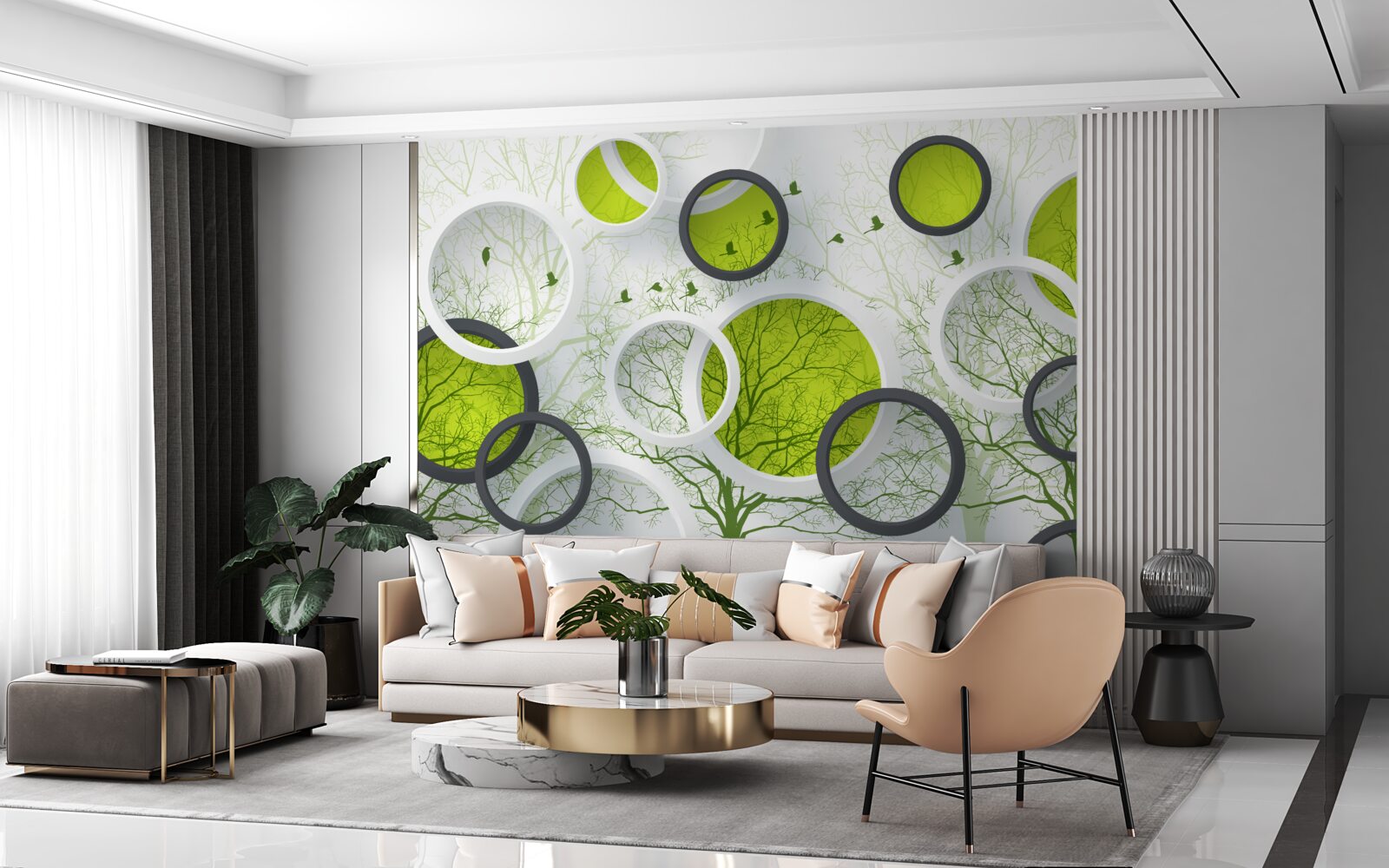 Фотошпалери абстрактні кола, заповнені деревами