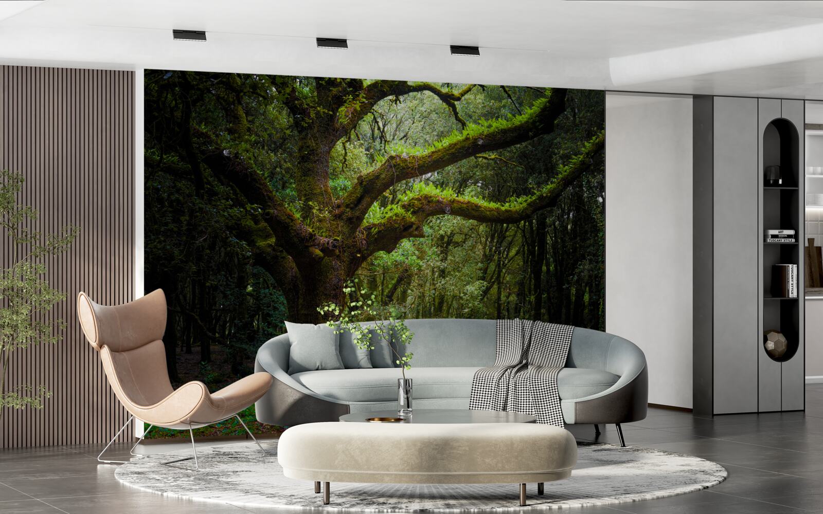 Фотошпалери кошлатий древній ліс з густими деревами