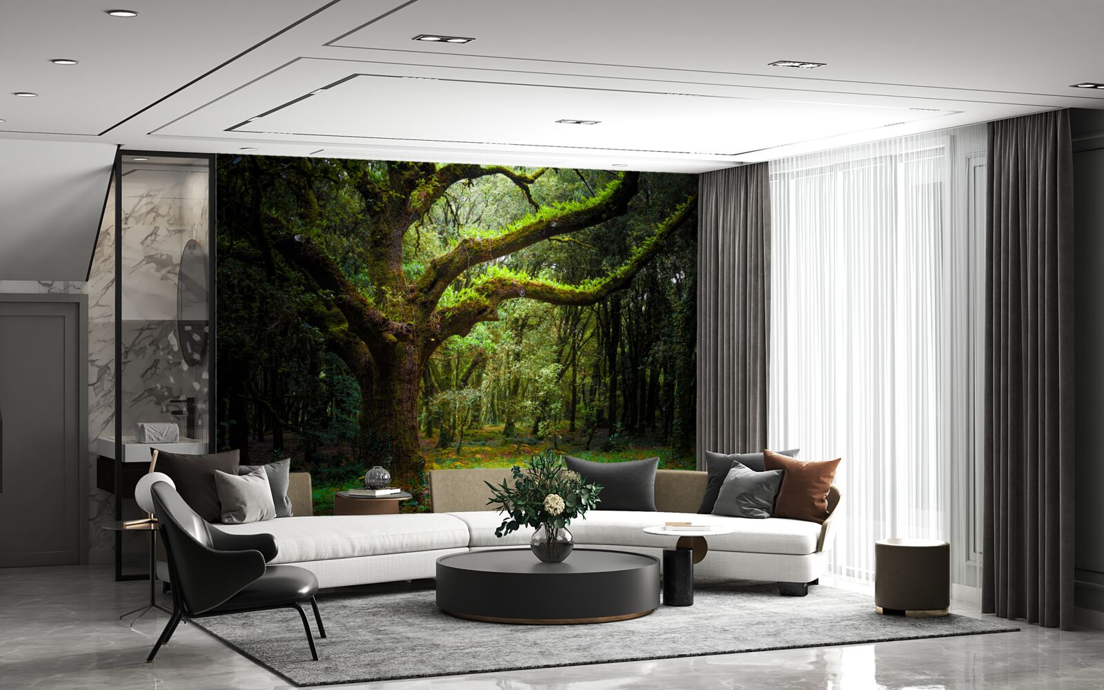 Фотошпалери кошлатий древній ліс з густими деревами