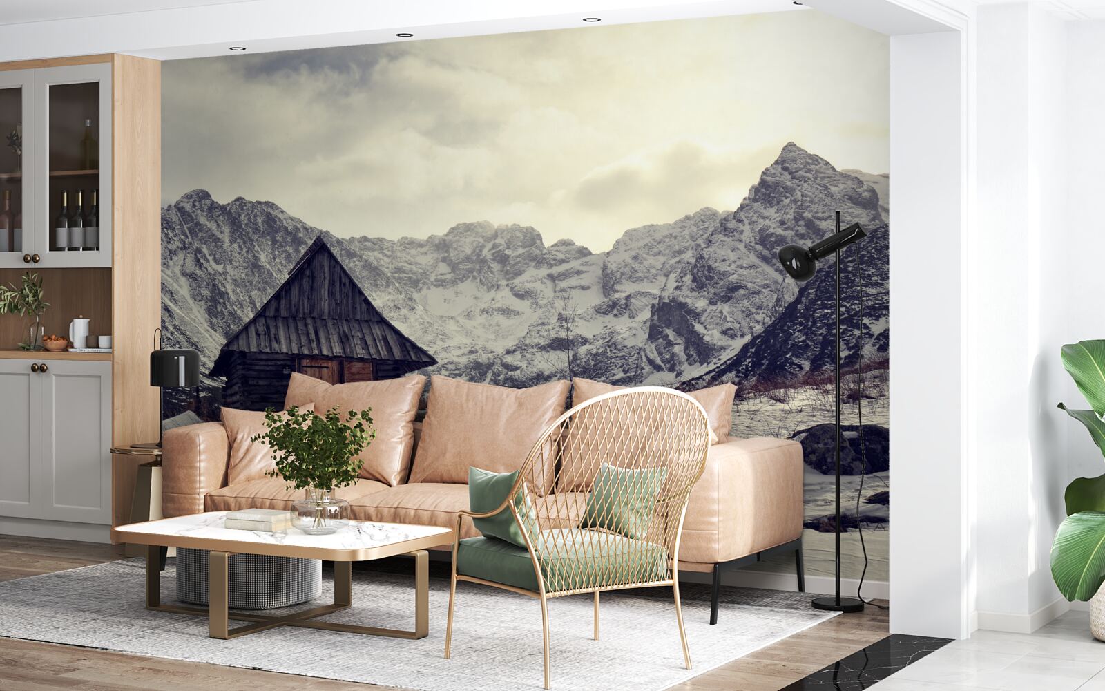 Фотошпалери затишний будинок серед морозних гір