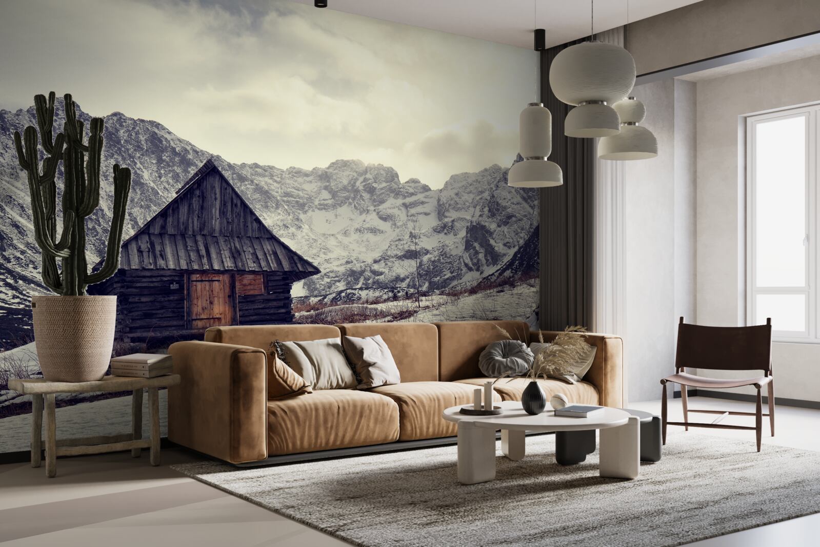 Фотошпалери затишний будинок серед морозних гір