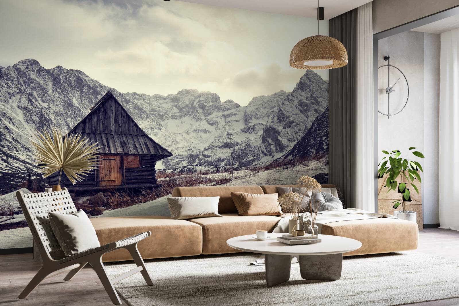 Фотошпалери затишний будинок серед морозних гір