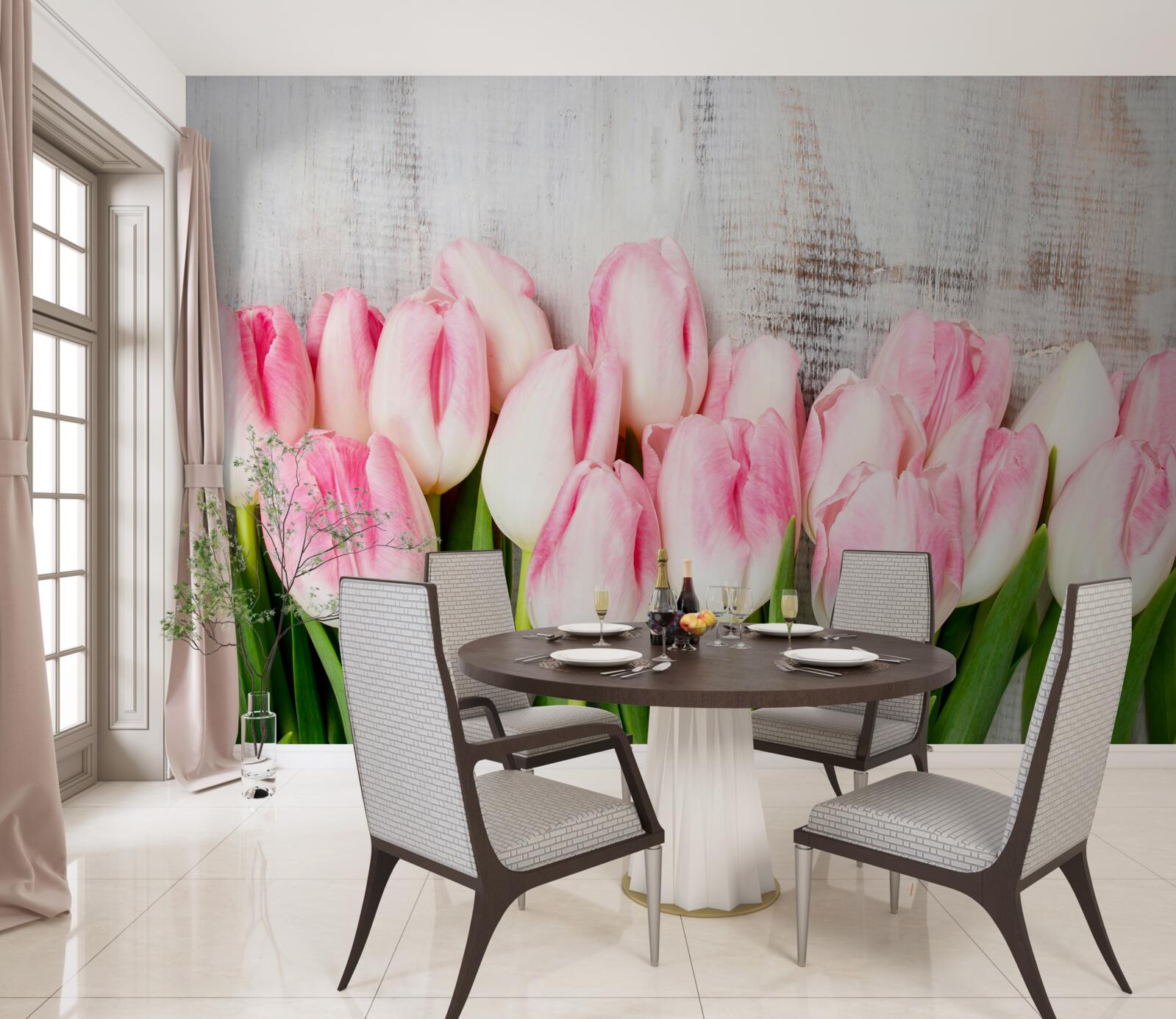 Фотошпалери свіжі тюльпани ніжного рожевого відтінку