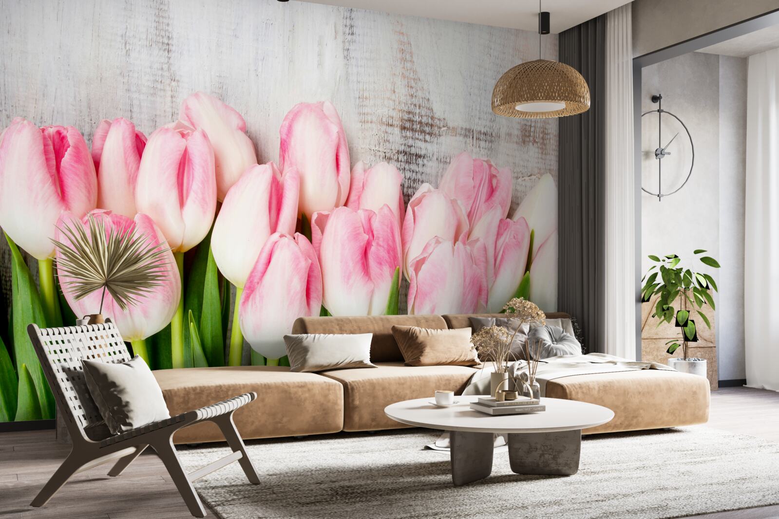 Фотошпалери свіжі тюльпани ніжного рожевого відтінку