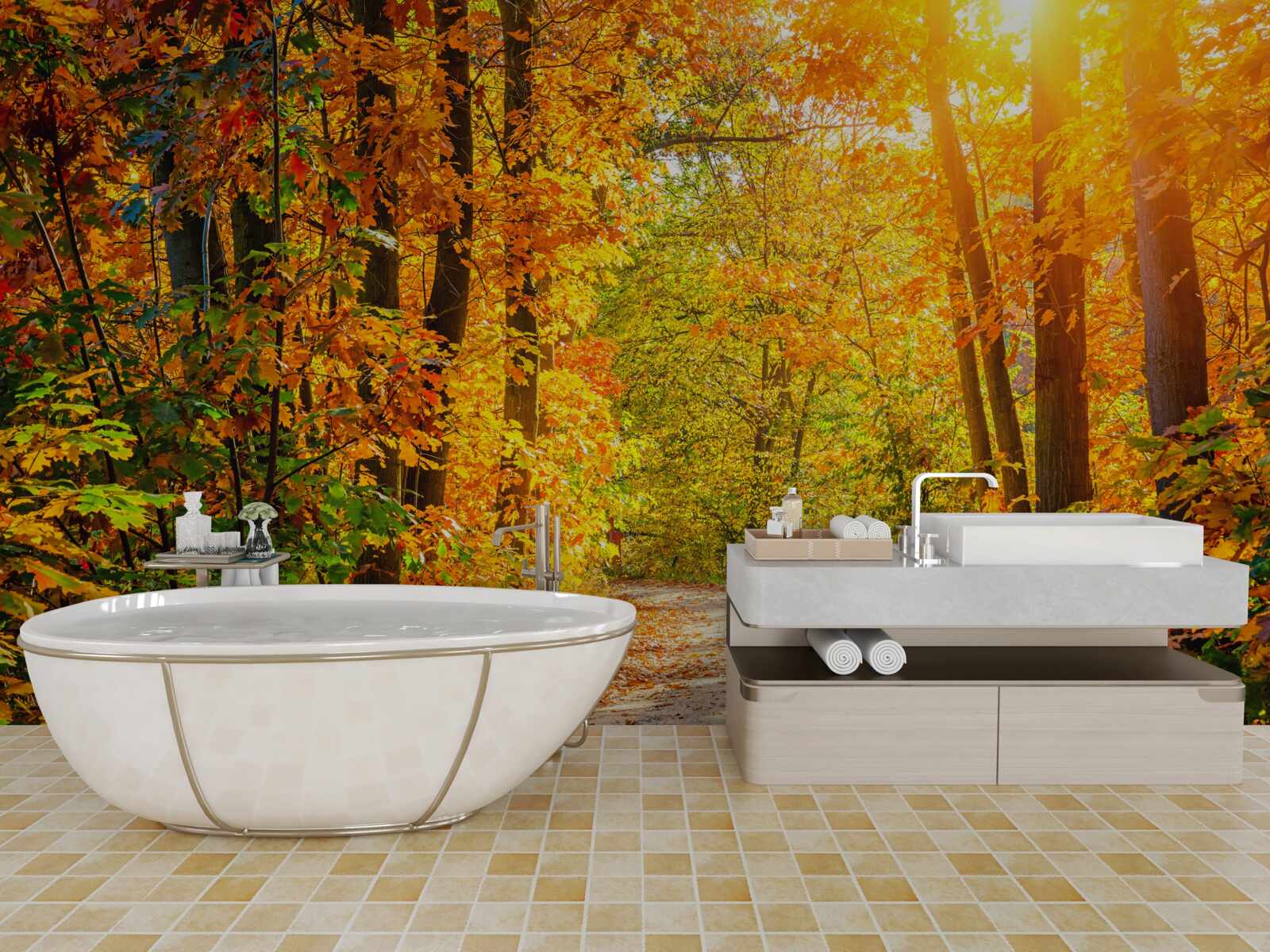 Фотошпалери захід сонця з осіннім сонцем