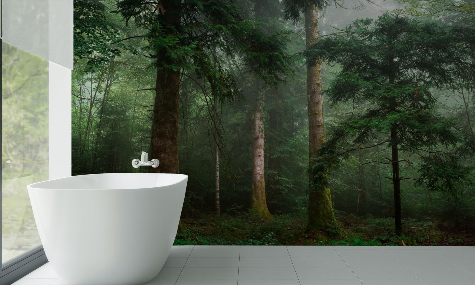 Фотошпалери старий хвойний ліс оповитий густим туманом