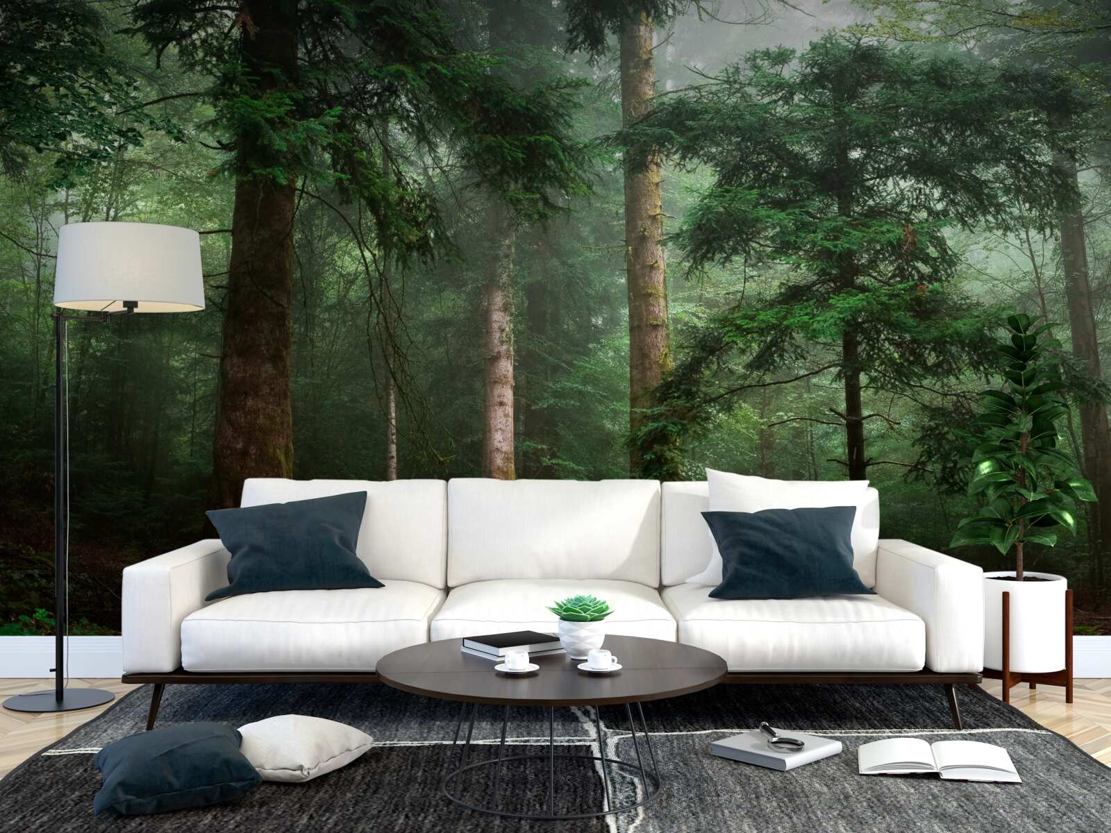 Фотошпалери старий хвойний ліс оповитий густим туманом