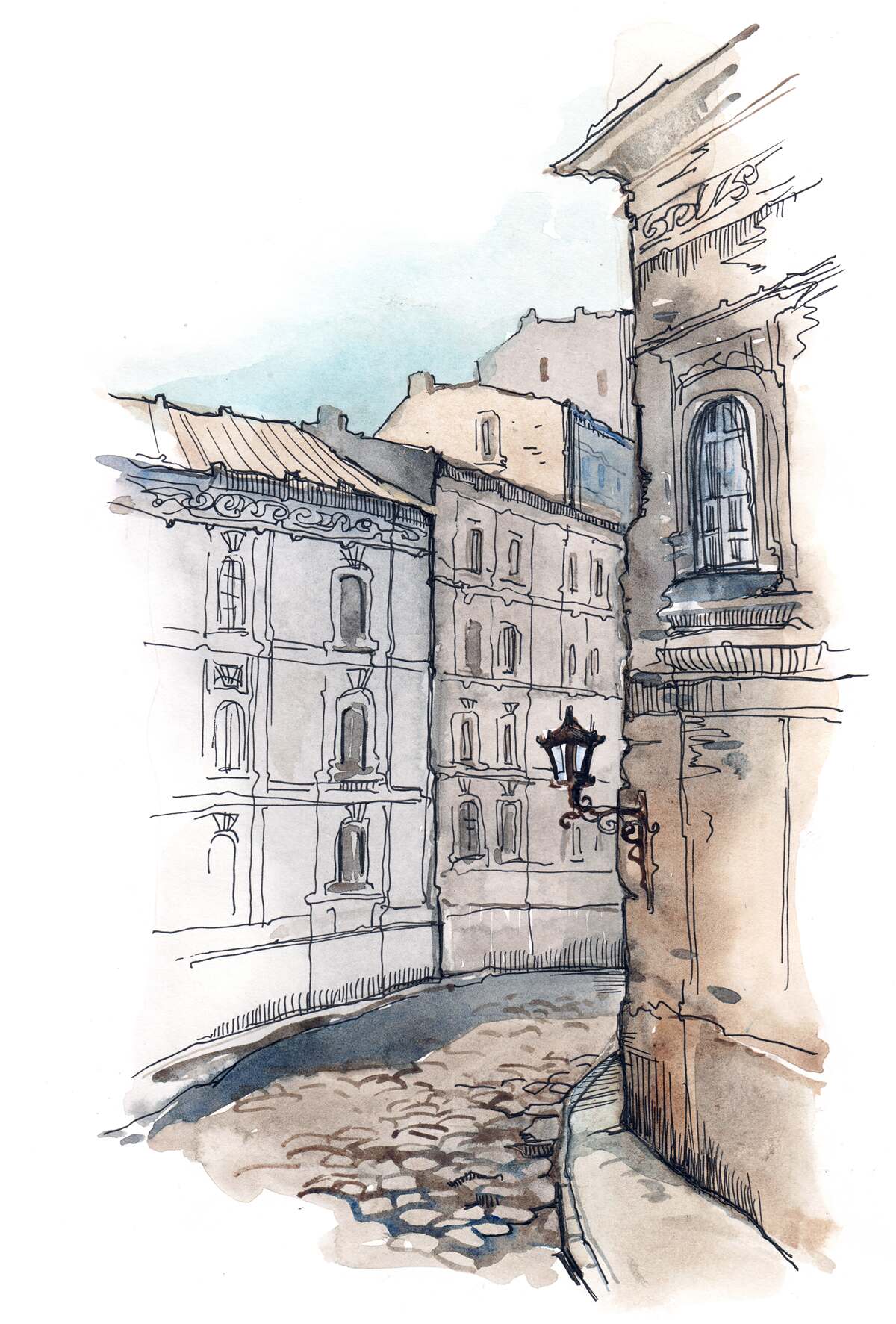 Фотошпалери тиха вулиця, виткана олівцем