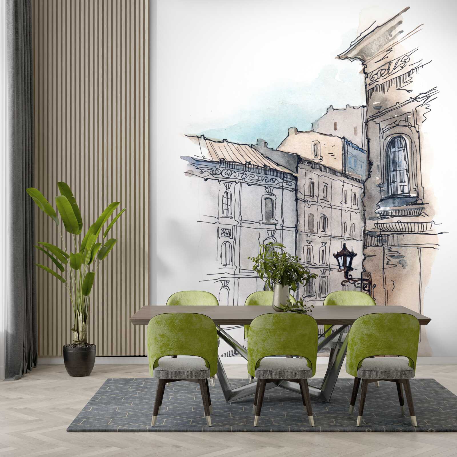 Фотошпалери тиха вулиця, виткана олівцем