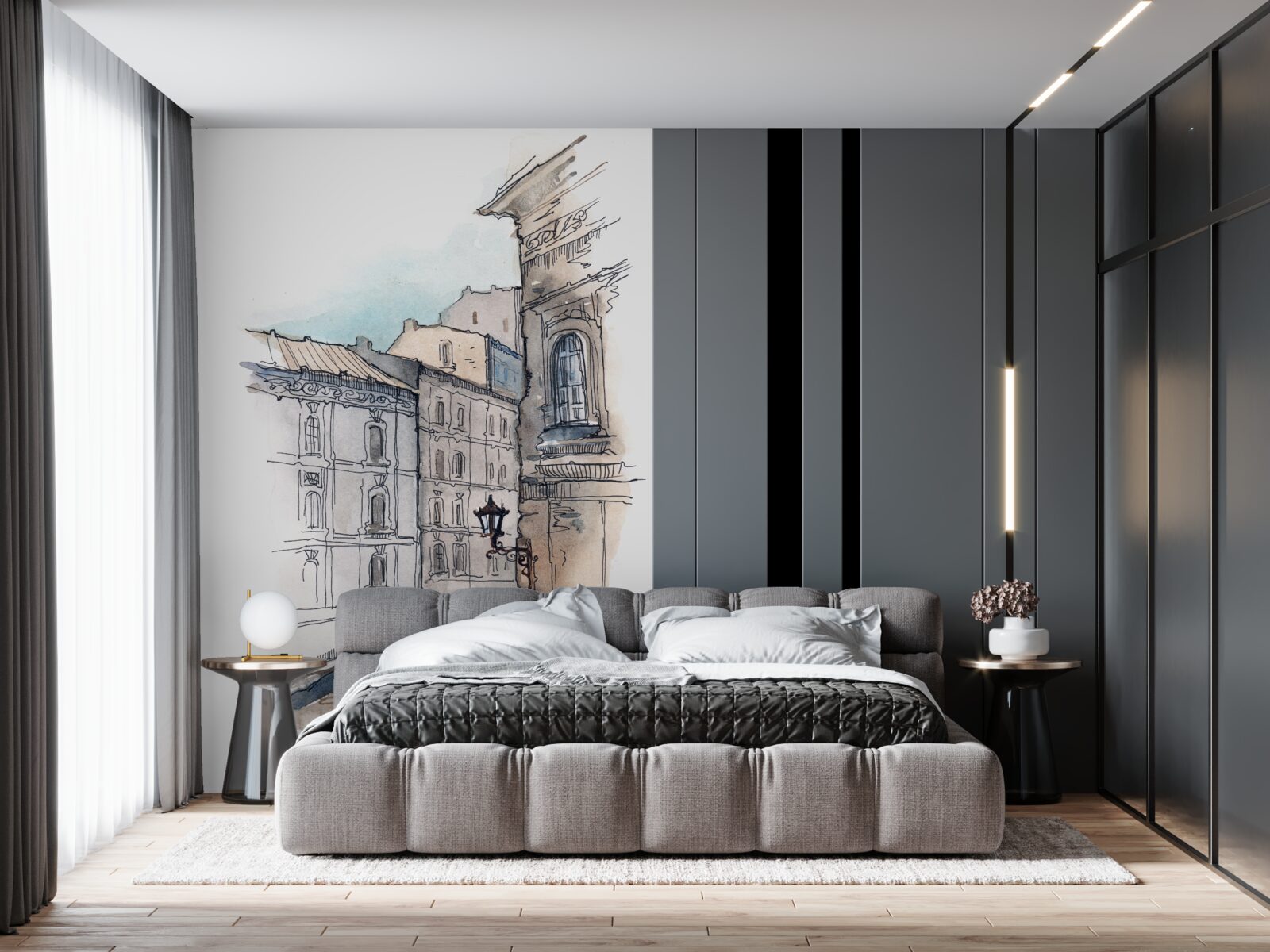 Фотошпалери тиха вулиця, виткана олівцем