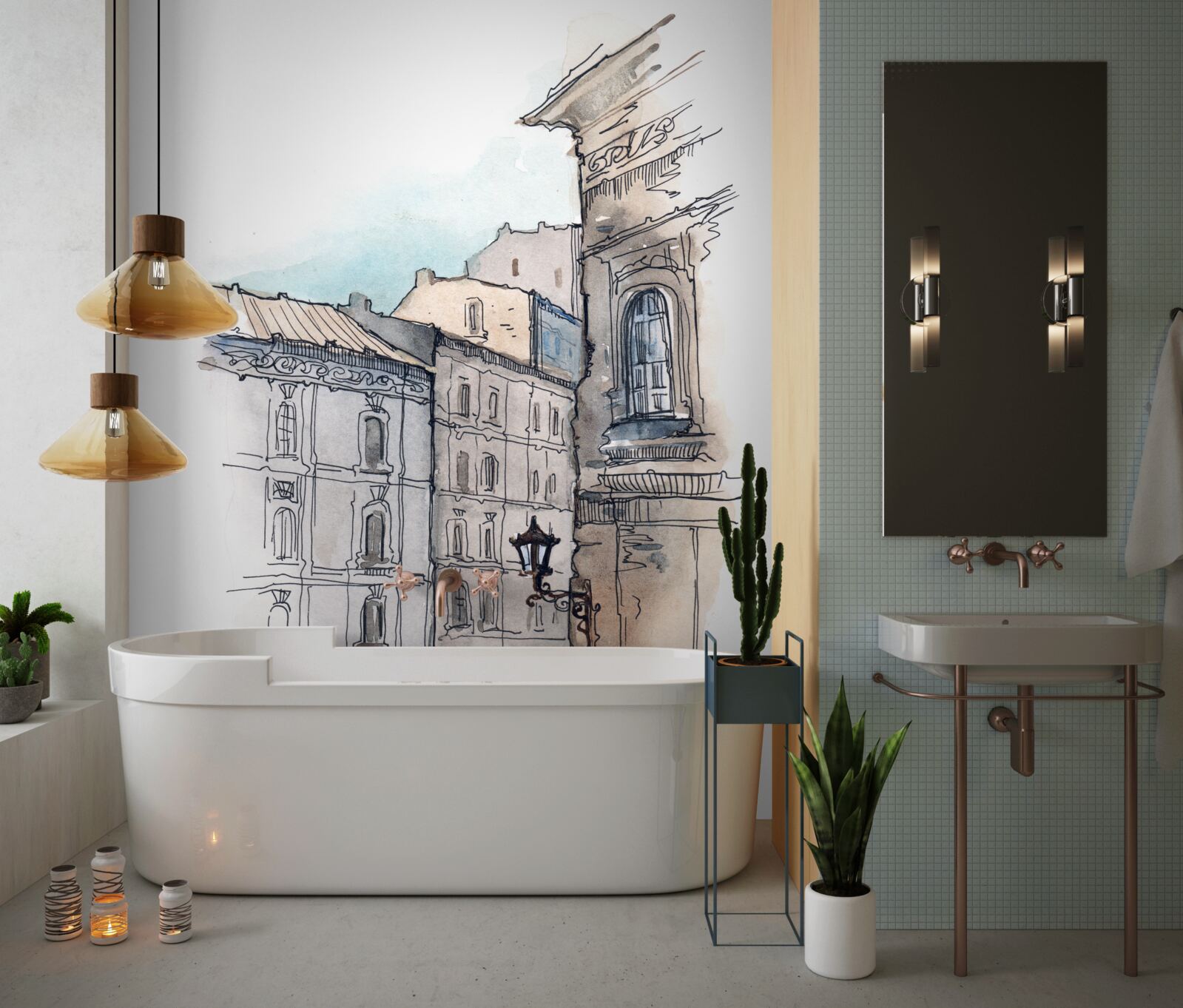 Фотошпалери тиха вулиця, виткана олівцем