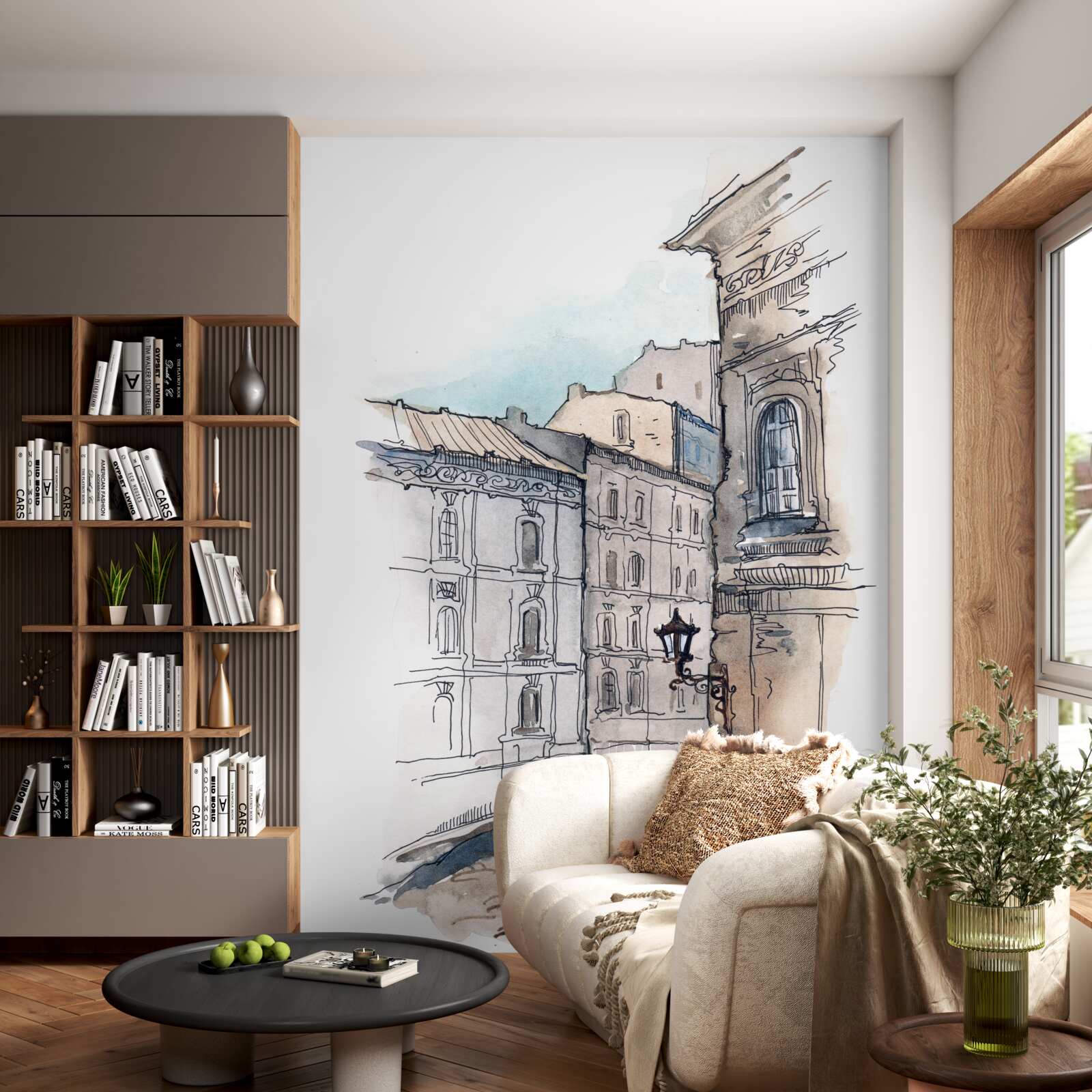 Фотошпалери тиха вулиця, виткана олівцем