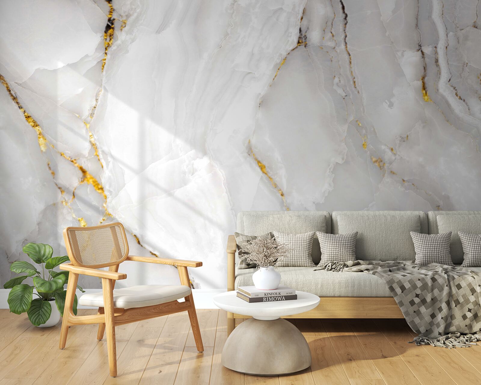 Фотошпалери мармур у відтінках сірого та білого з елементами золота