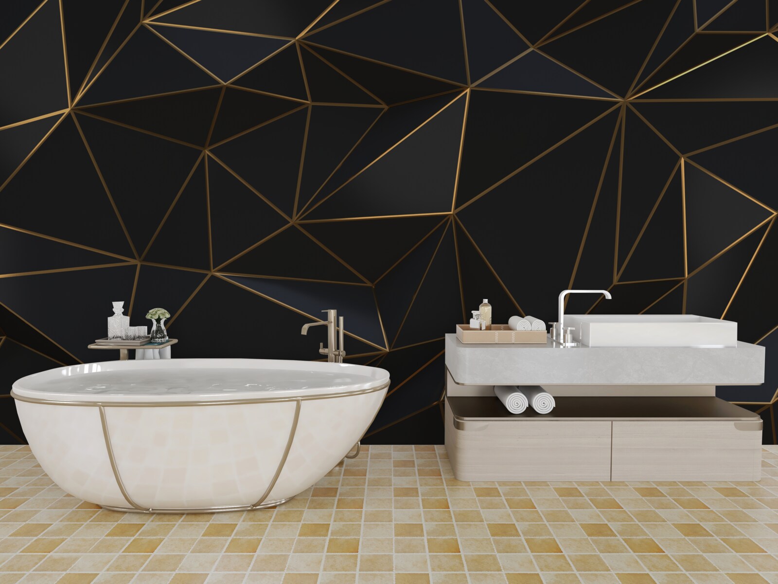 Фотошпалери трикутники та діаманти в золоті