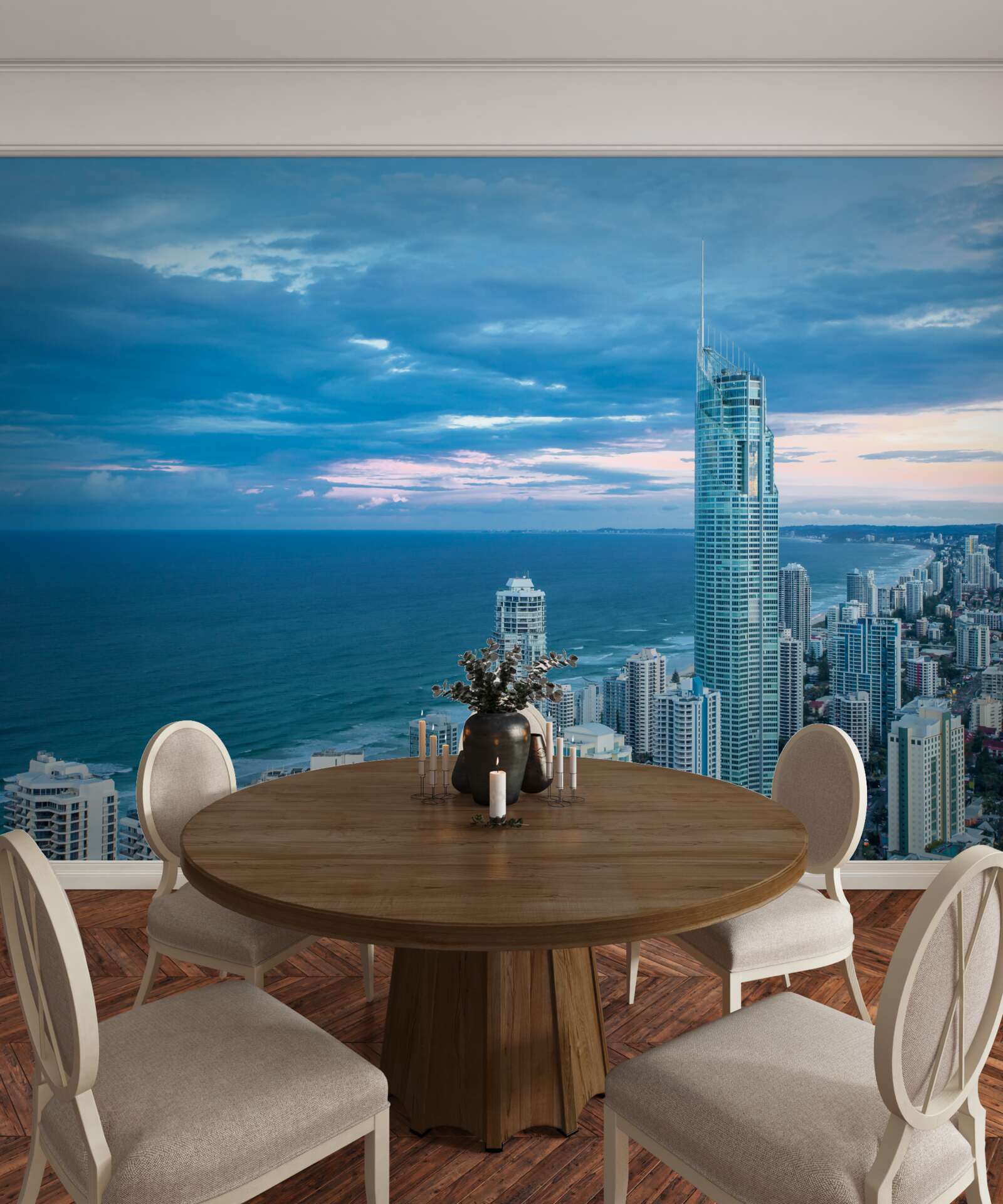 Фотошпалери гігантське місто на березі моря