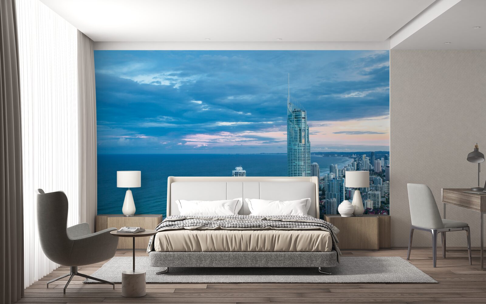 Фотошпалери гігантське місто на березі моря
