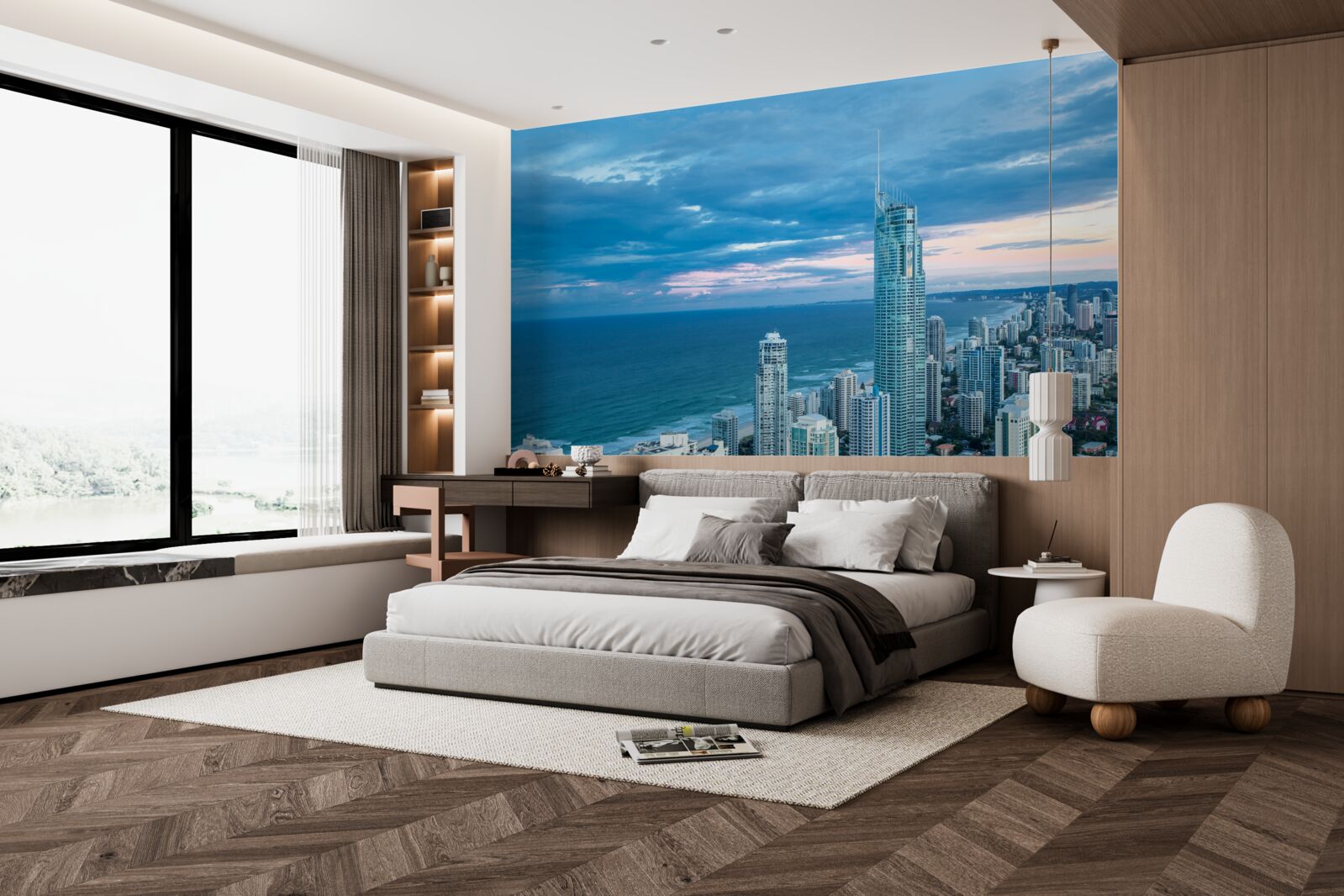 Фотошпалери гігантське місто на березі моря