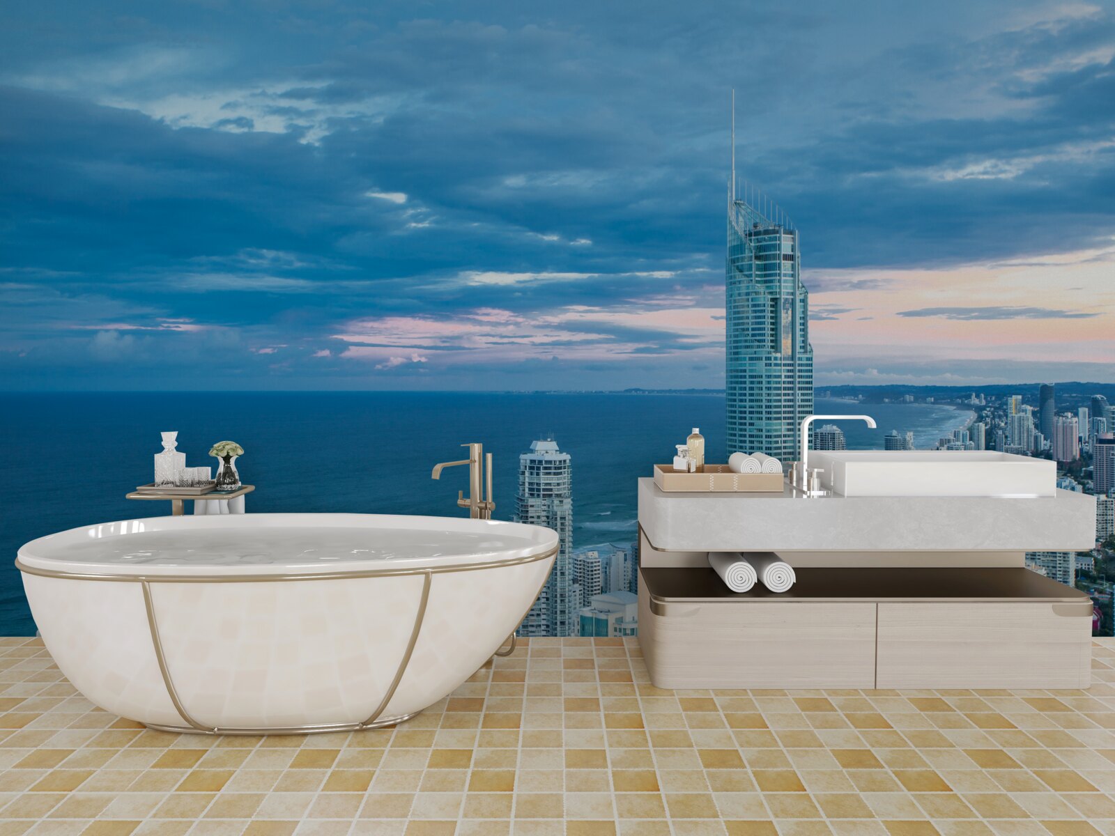 Фотошпалери гігантське місто на березі моря