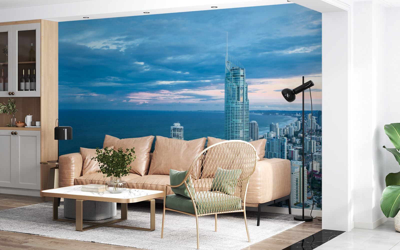 Фотошпалери гігантське місто на березі моря