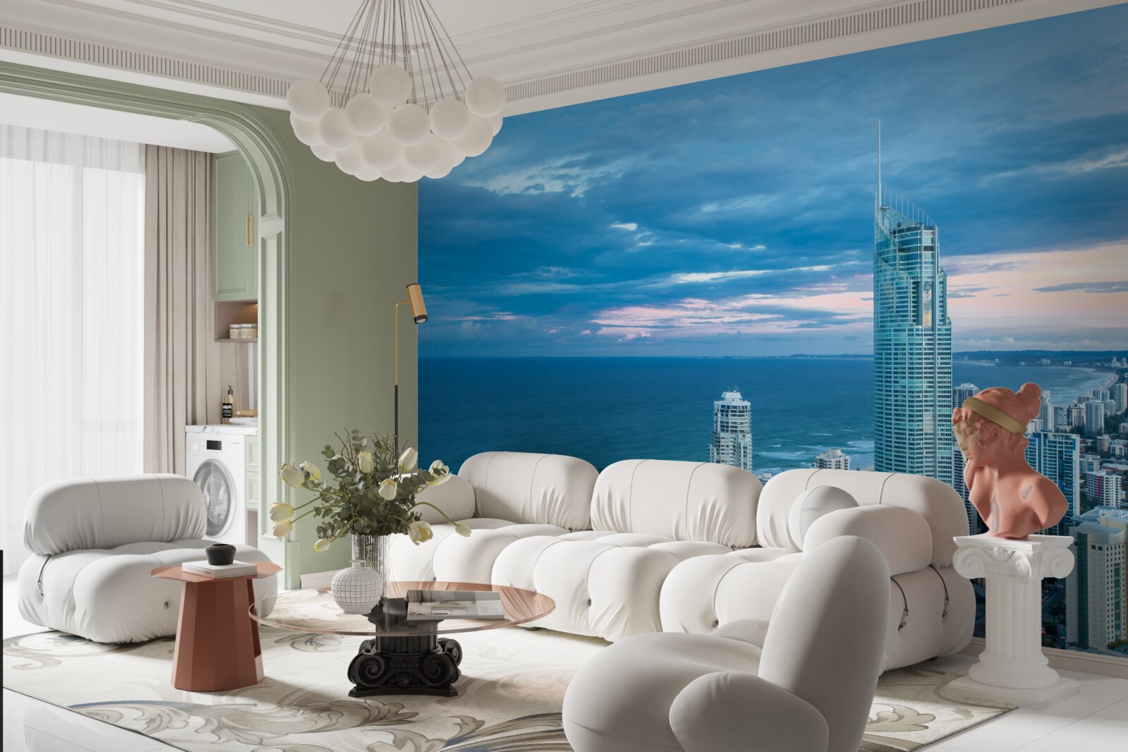 Фотошпалери гігантське місто на березі моря