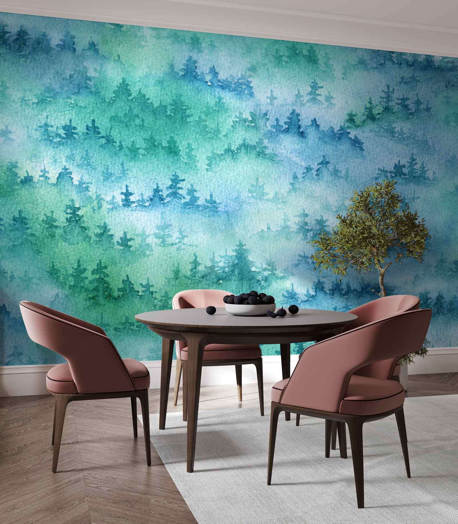 Фотошпалери хвойний ліс оповитий густим туманом