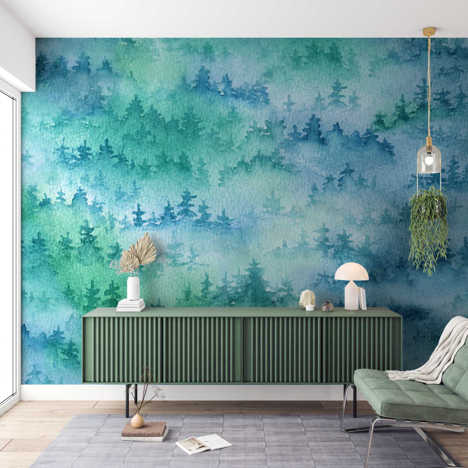 Фотошпалери хвойний ліс оповитий густим туманом